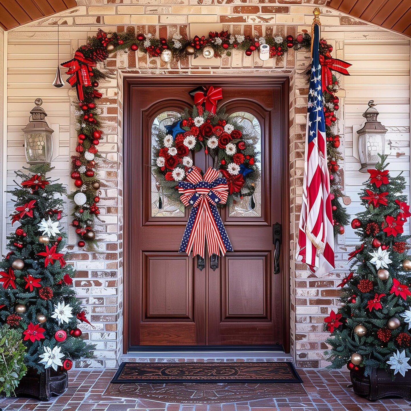 Large 4th of July Bows for Wreath 20x11 Inch, 2 Pack Pre-Tied Patriotic Wired Ribbon Bow, Independence Day, Memorial Day, Tree Topper Bow for Front Door Outdoor Decoration (Red)