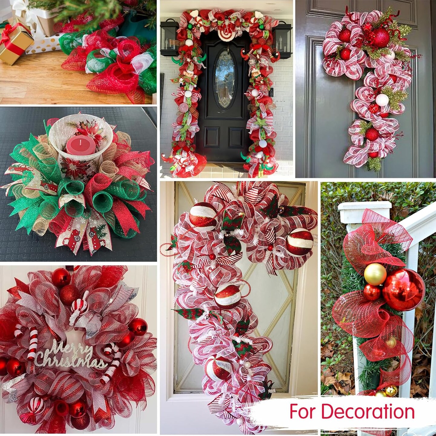 2 Rolls 10 Inch Deep Red Decorative Mesh Ribbbon Rolls, Fabric Mesh with Foil