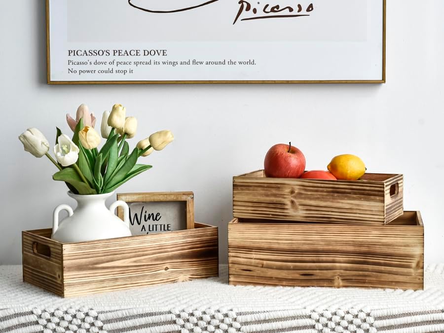 Set of 3 Wooden Boxes for Storage Small Crates