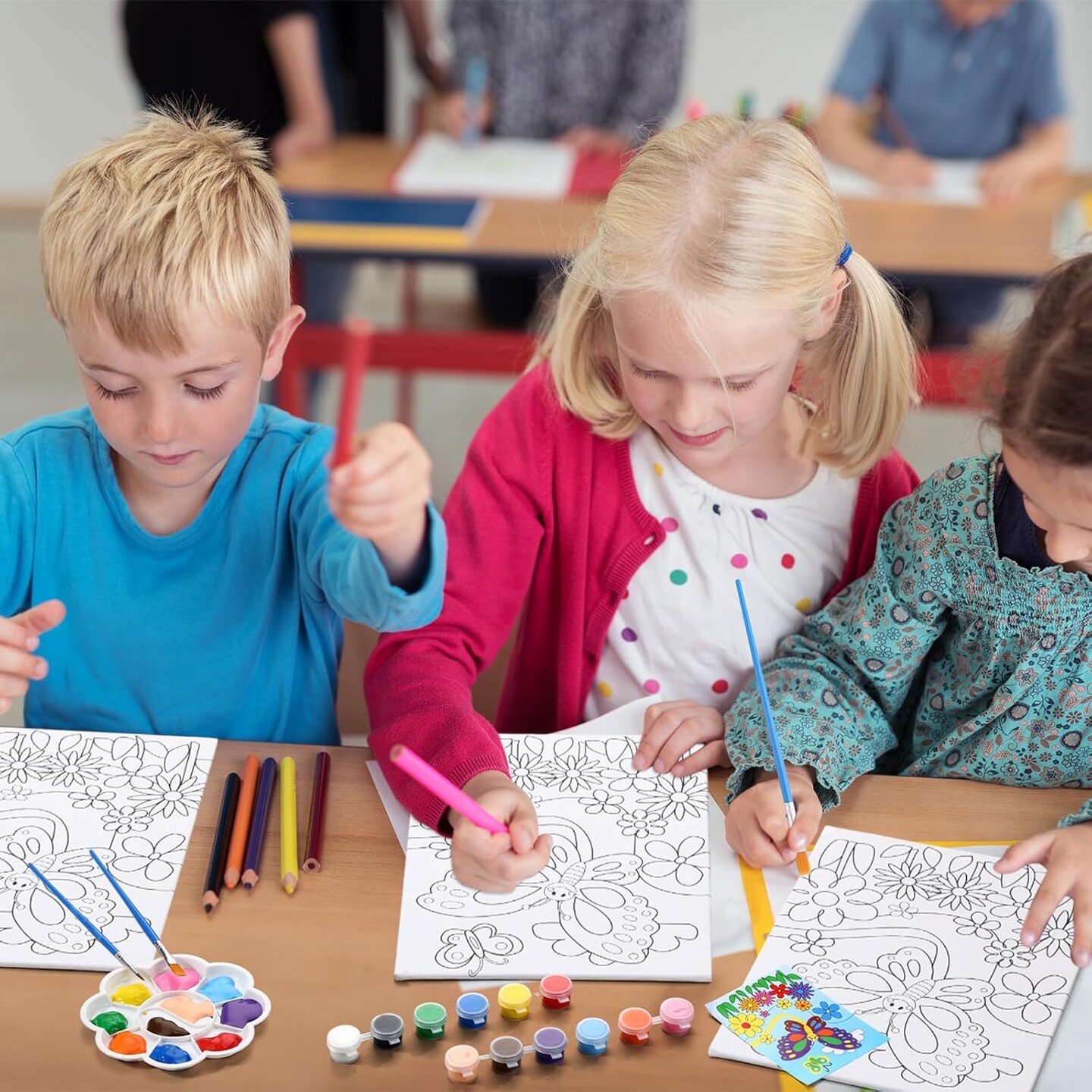 72 Pcs Butterfly Pre Printed Canvas Painting Kit 12 Pre Drawn Canvas 24 Acrylic Painting Strips(Butterfly)