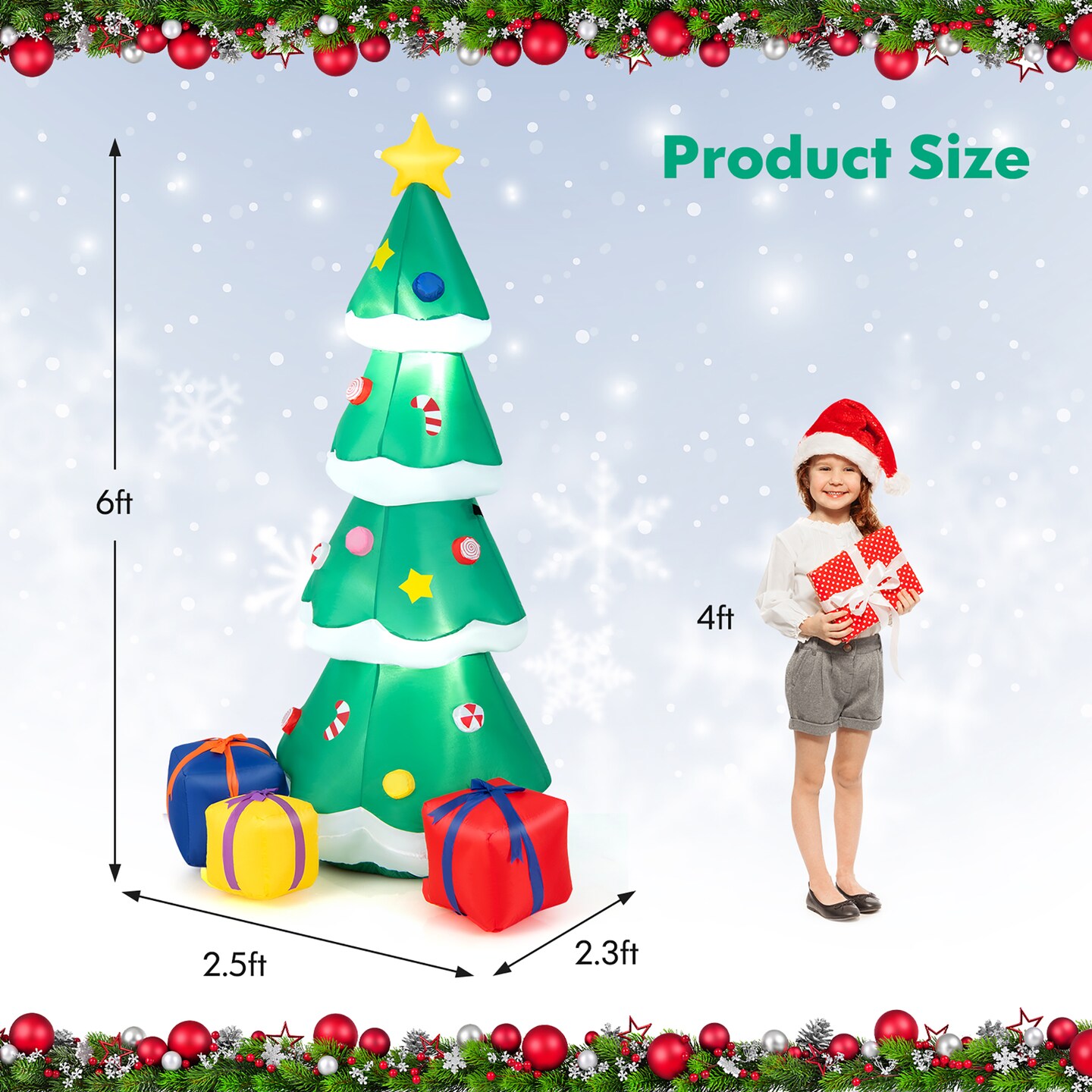 Costway 6 FT Inflatable Christmas Tree Blow-up Xmas Tree Decoration with Gift Boxes