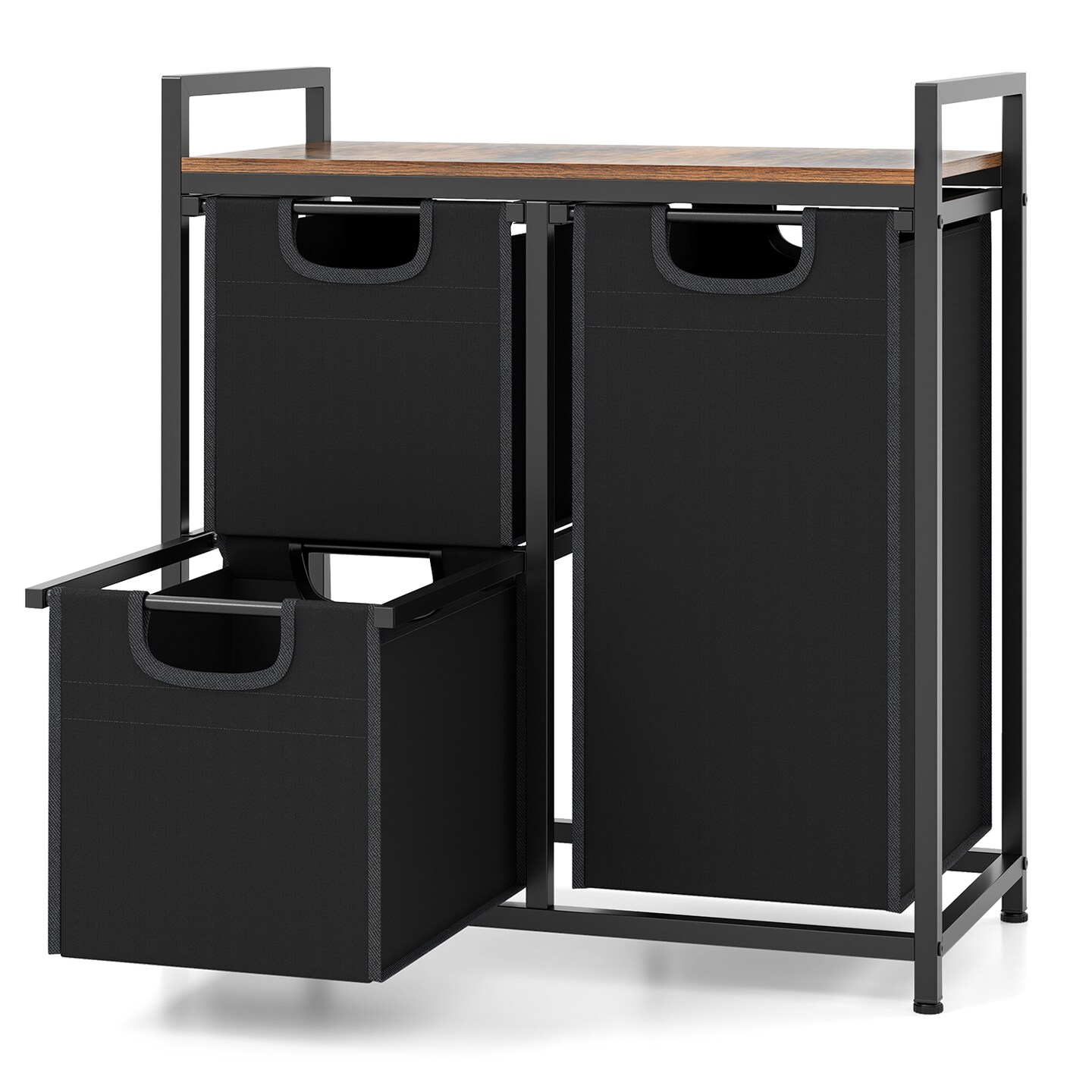 Laundry Basket Organizer with 3 Removable Bags and Storage Shelf