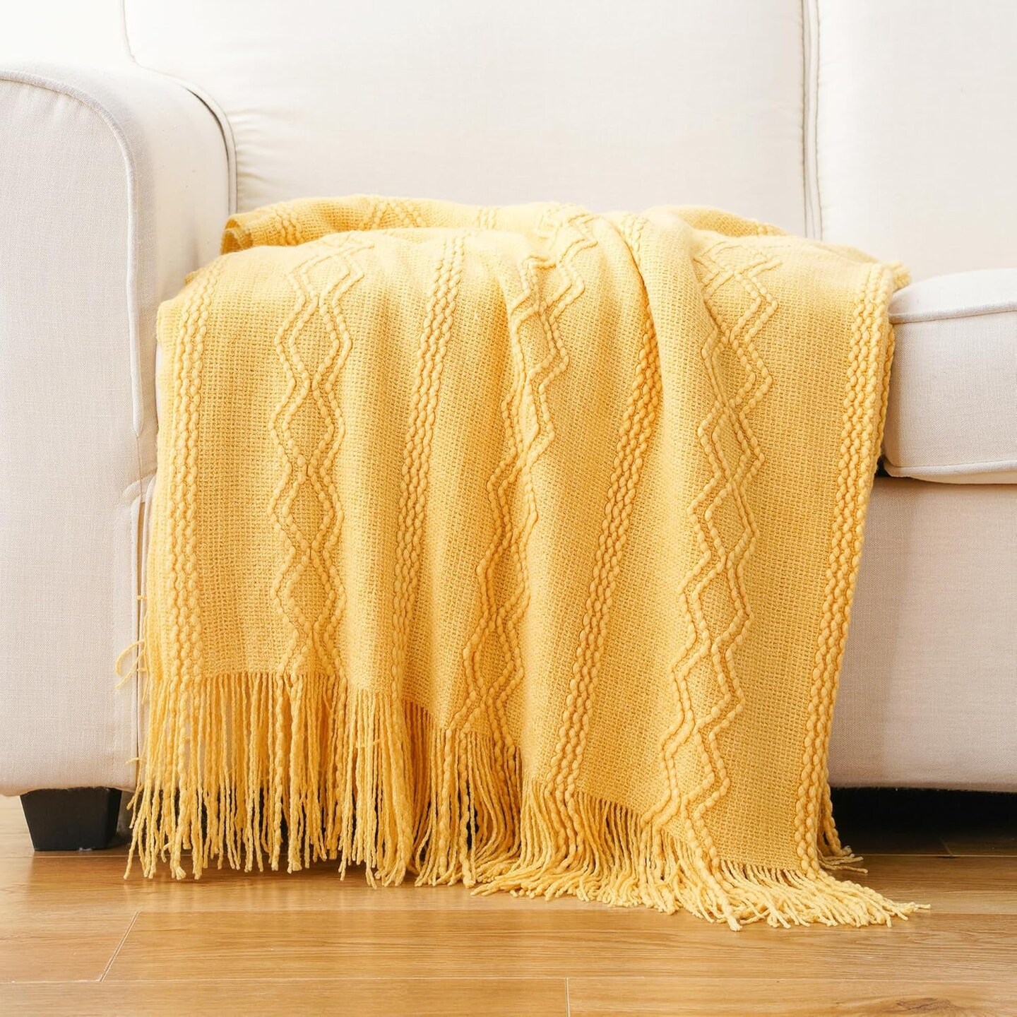 Mustard Yellow Throw Blanket for Couch, Christmas Decorative Blankets &Throws, Soft Gold Throw for Home Decor, Fall Throw Blanket, 50"X60"