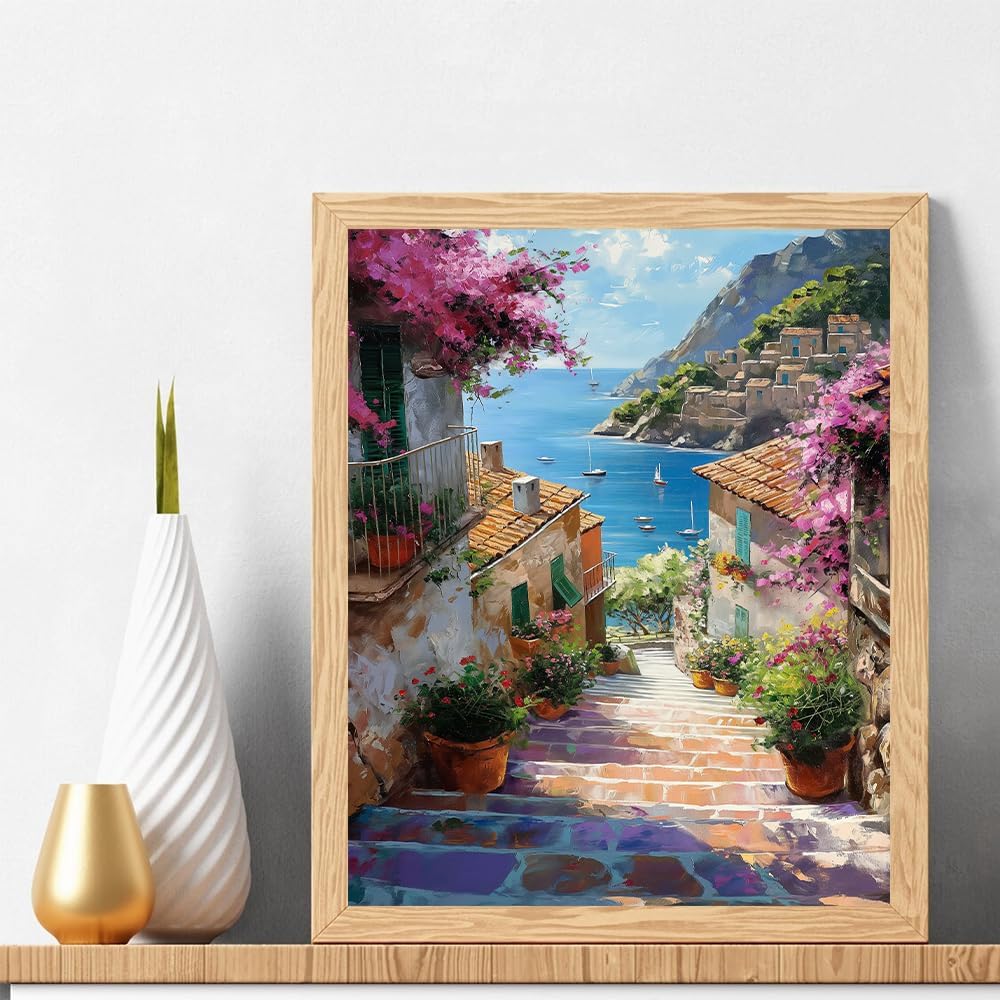 Paint By Number Kits for Adults Beginners & Kids – Town Scenery DIY Acrylic Paint by Numbers on Canvas, Easy Landscape Art Kit for Home Decor & Gift, 16x20 Inch