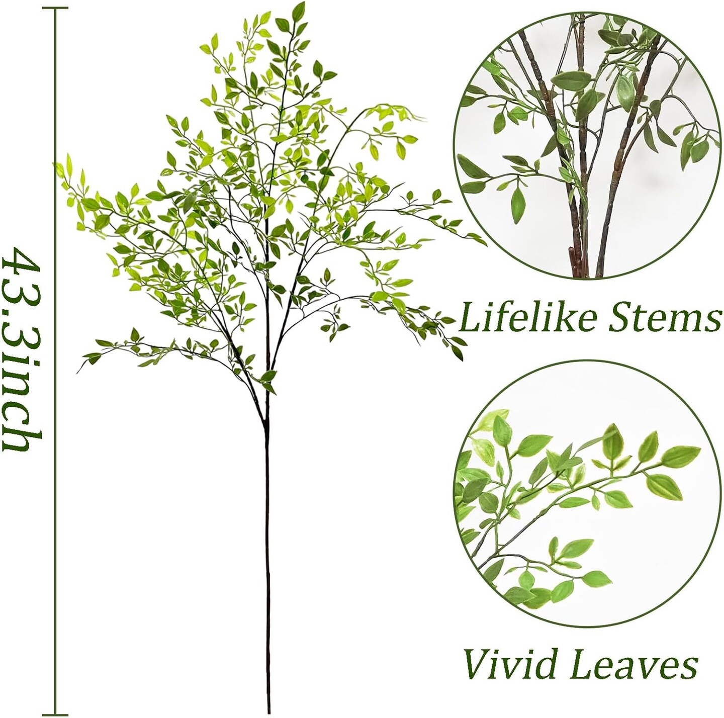 2 PCS Artificial Nandina Greenery Stems 43.3'' – Tall Faux Branches for Vase Filler, Home, Office & Wedding Decor