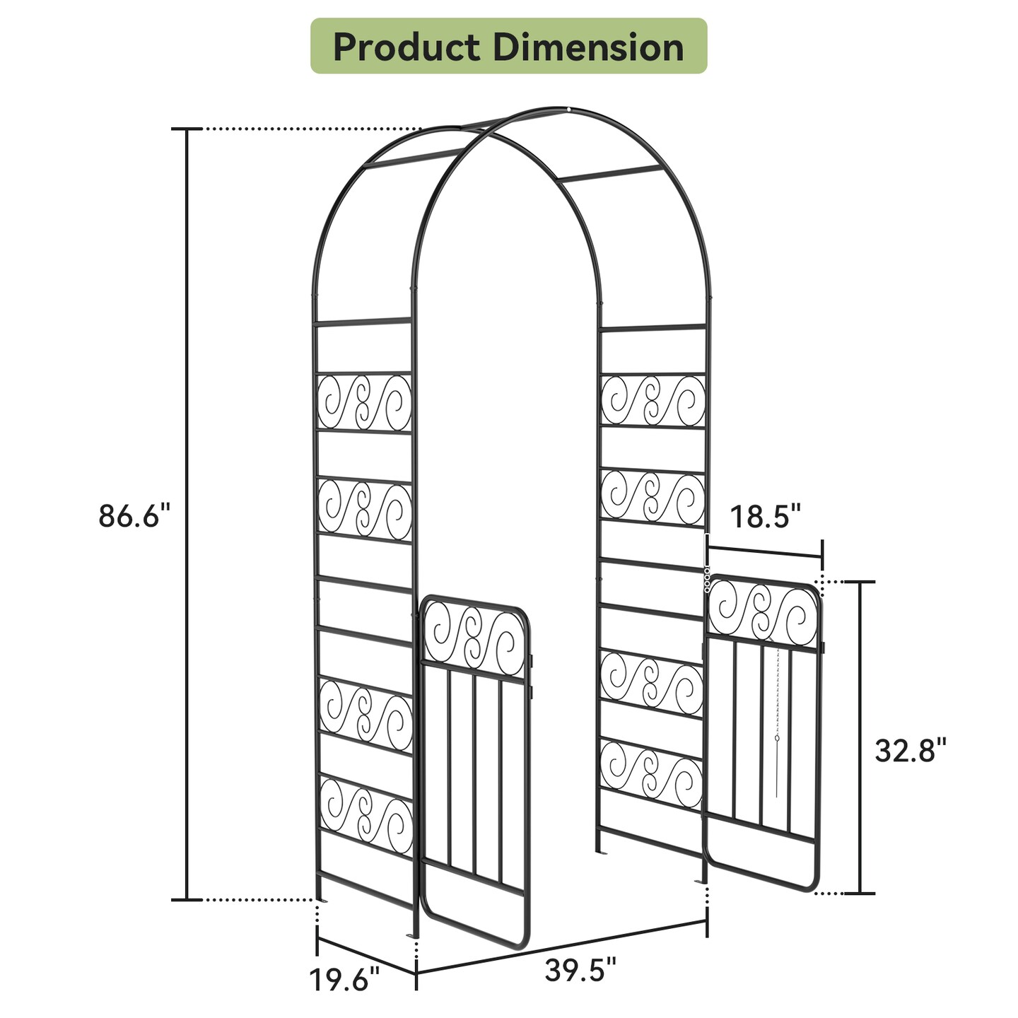 7.2FT Garden Arch Arbor with Gate, Heavy Duty Metal Outdoor Arbour Archway for Climbing Plants, Rust-Resistant Steel Wedding Arch for Patio, Ivy Roses Vines, Lawn Yard Landscape Decoration