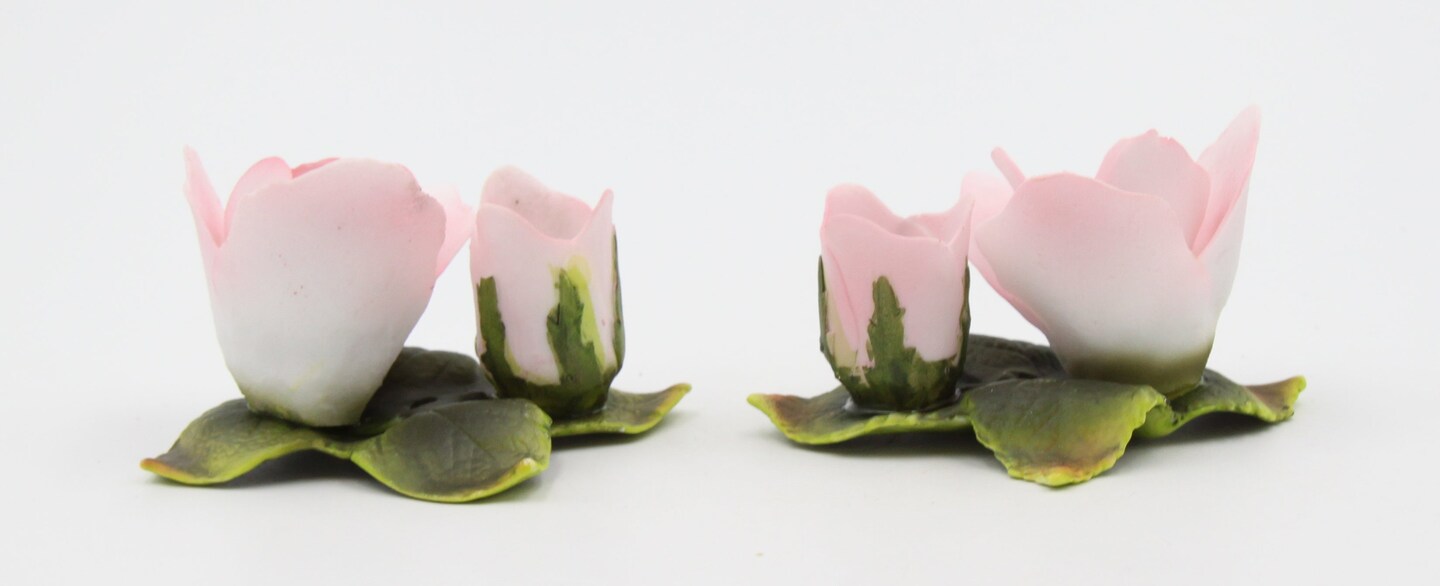Ceramic Pink Rose Flowers with Buds Candle Holders - Set of 2, Romantic Decor, Garden Decor, Vintage Decor, Gift for Mom