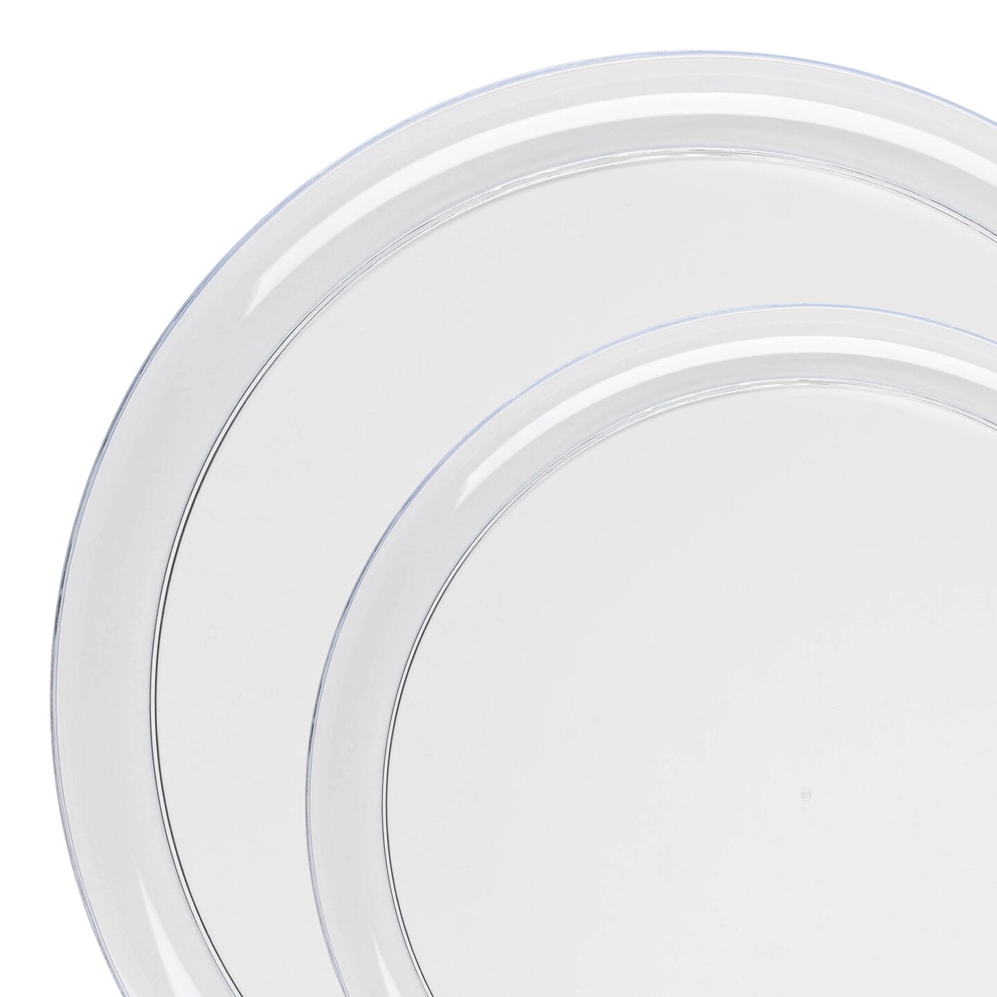 Clear Flat Round Disposable Plastic Dinnerware Value Set (120 Guests)