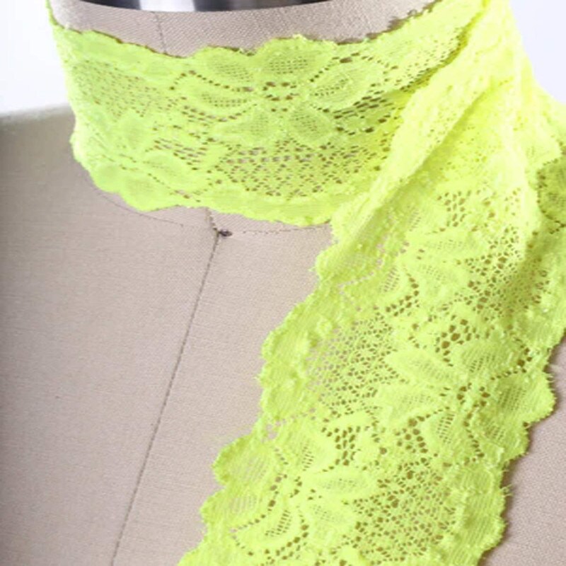 2.5" Neon Yellow Stretch Floral Lace Trim – Soft Elastic Ribbon for Lingerie & Crafts 2 Yards