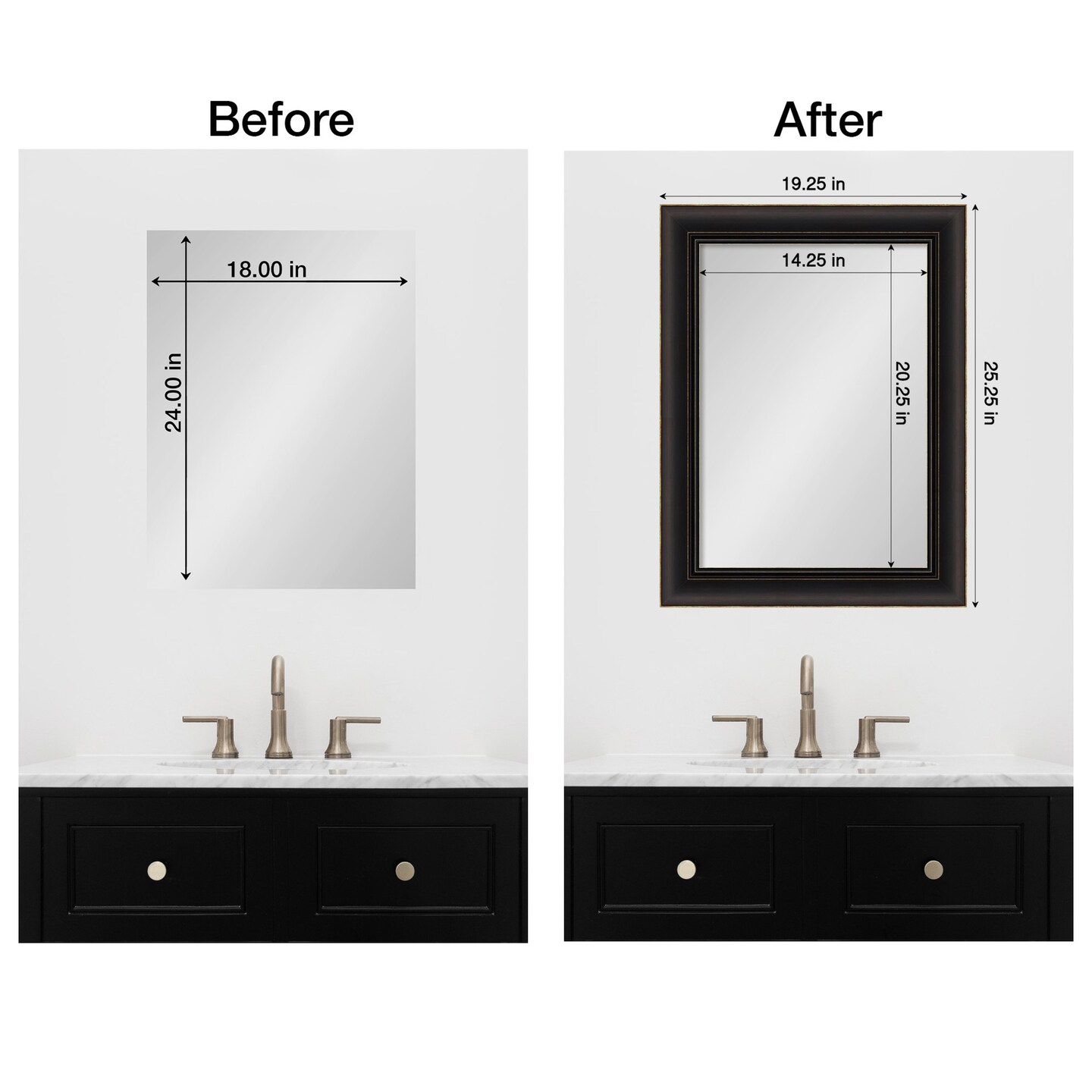 Amanti Art Mirror Makeover Bathroom Mirror Frame Border Kit - Fully Assembled Peel and Stick Frame - Mirror NOT Included - Trio Trim