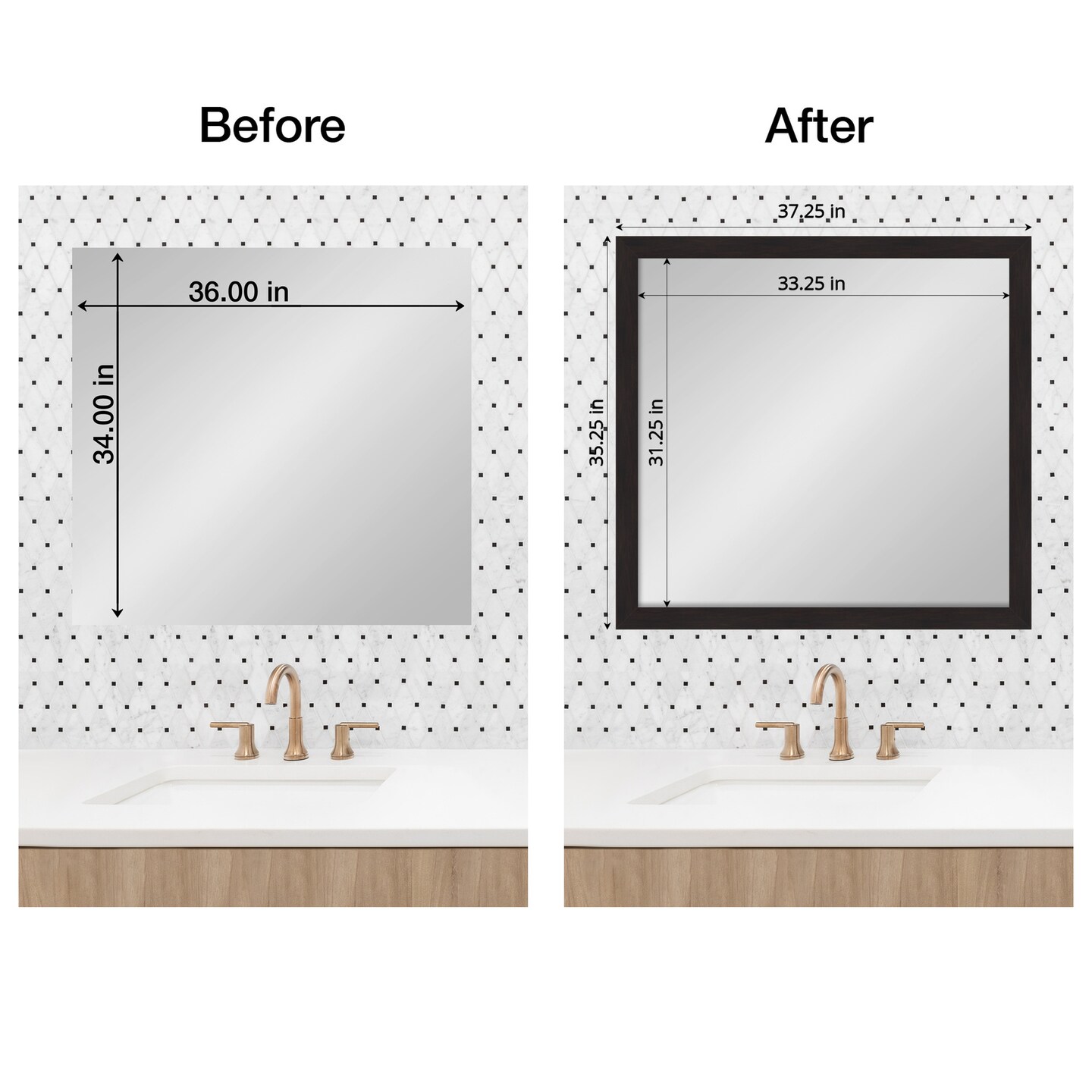 Amanti Art Mirror Makeover Bathroom Mirror Frame Border Kit -  Fully Assembled Peel and Stick Frame - Mirror NOT Included - Furniture Espresso Narrow Trim