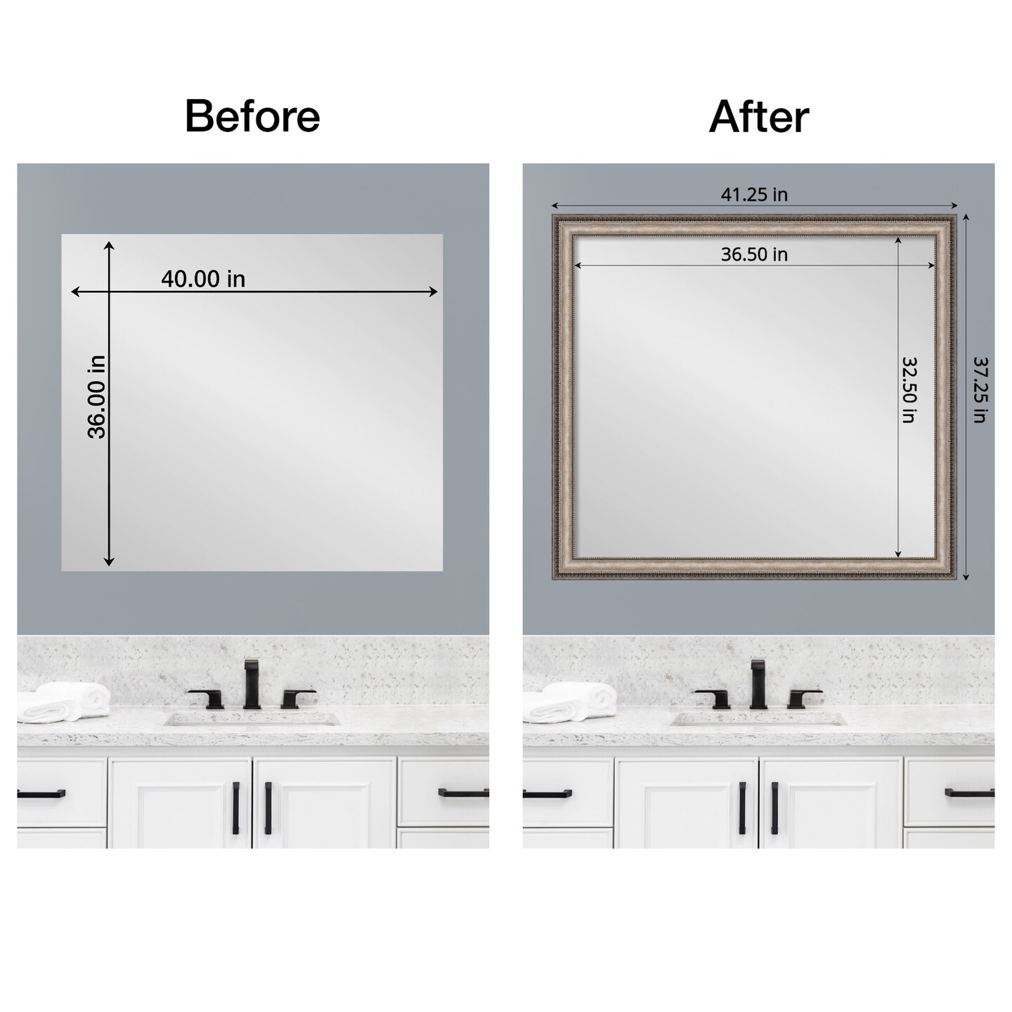 Amanti Art Mirror Makeover Bathroom Mirror Frame Border Kit -  Fully Assembled Peel and Stick Frame - Mirror NOT Included - Lyla Ornate Silver Trim