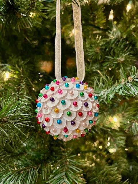 Vintage Style Sequin Christmas Ornament - Handmade Retro