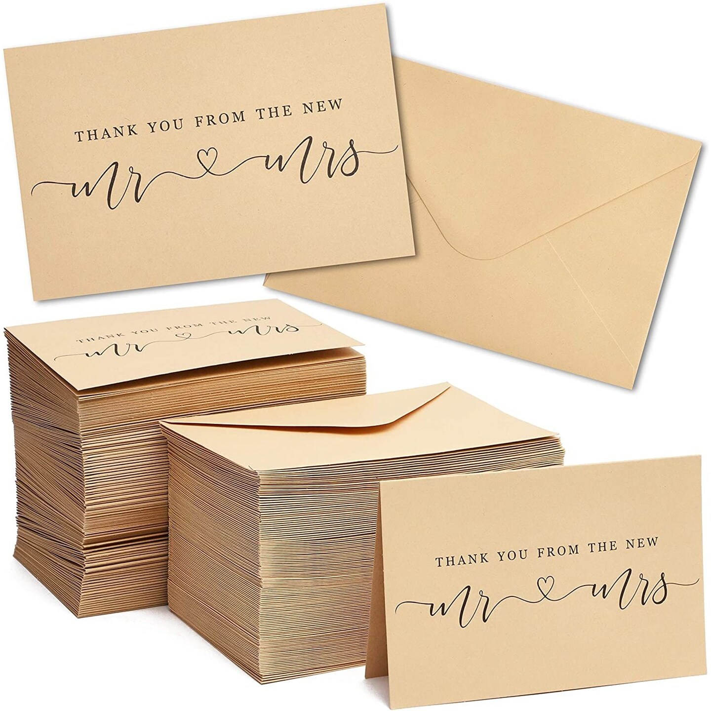 Kraft Wedding Thank You Greeting Cards with Brown Envelopes (4 x 6 In, 120 Pack)