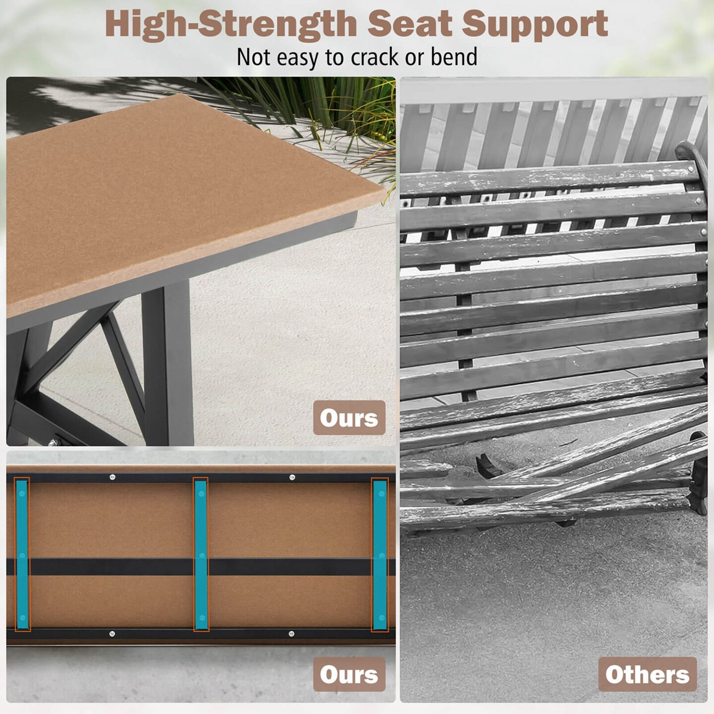 Costway 1/2 PCS Patio 72 &#x22; Extra Long Bench Outdoor Long Chair for 4 Weatherproof HDPE Seat Brown