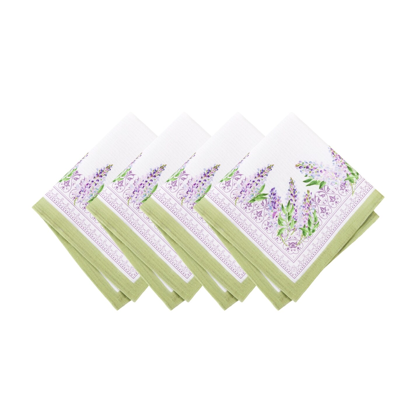 Threadmade Home Lilac Garden Floral Dinner Napkins, Set of 4, Multicolor - 17"W x 17"L