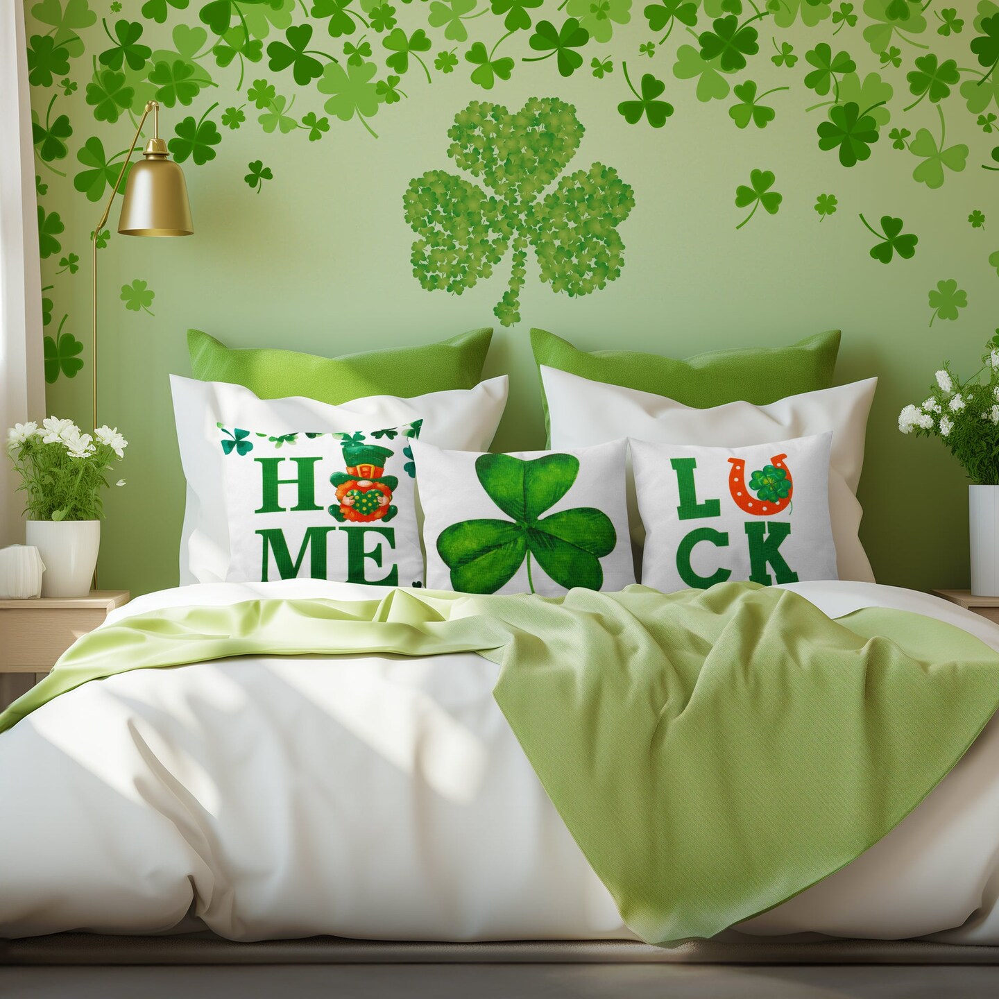 G128 St Patrick's Day Decoration Gnome Luck Shamrock Waterproof Throw Pillow | 18 x 18 in | Set of 4, Beautiful Cushion Covers for St Patrick's Day Sofa Couch Decoration, Pillow Insert Included