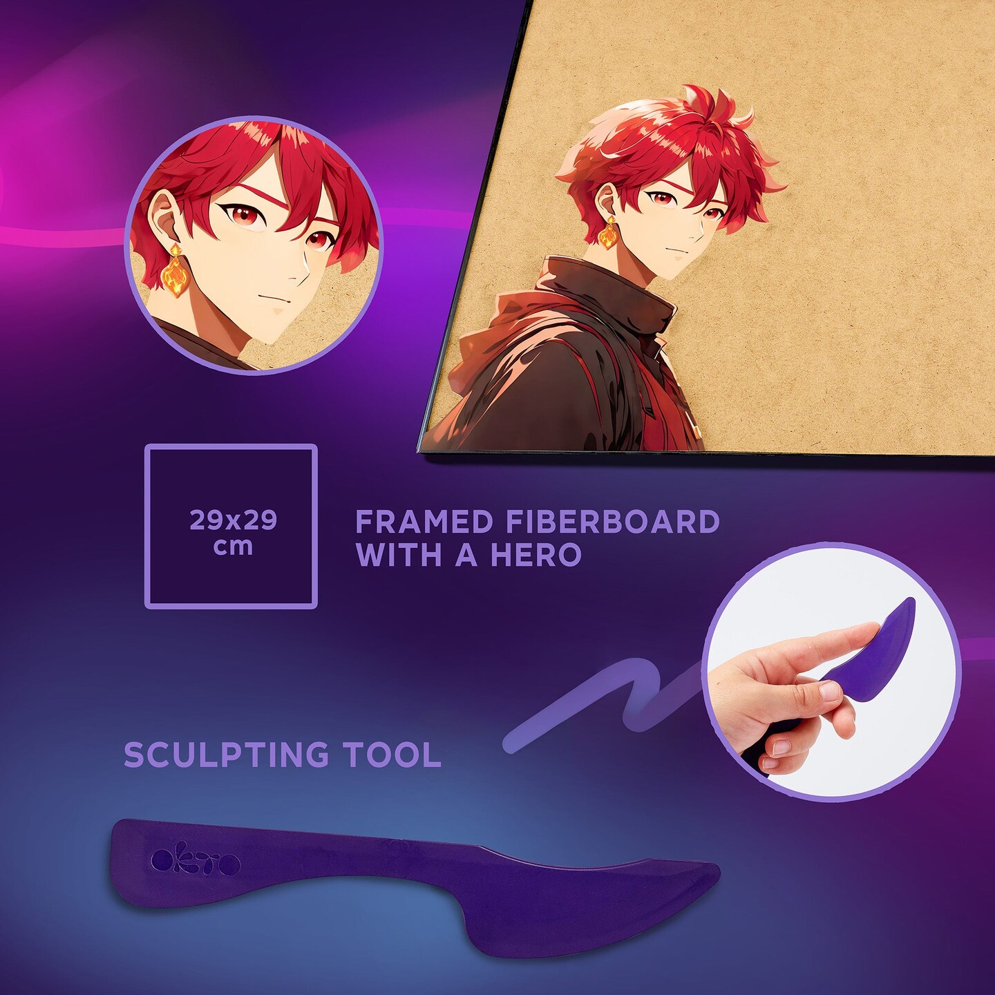OKTO Manga Elements &#x2014; Fire &#x2014; 3D Clay Canvas Kit (11.8&#xD7;15.7 in) &#x2014; Ages 10+
