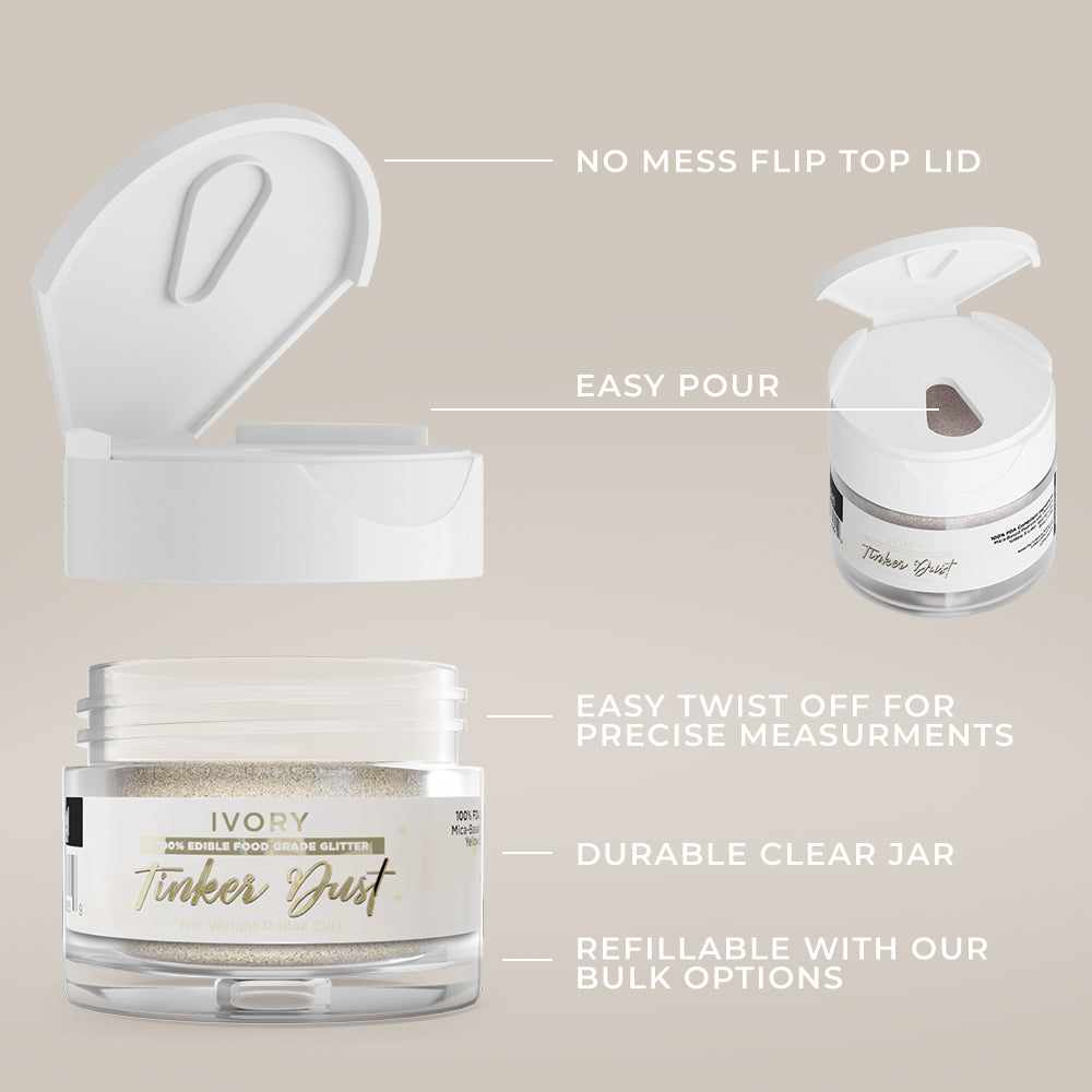 Bakell - Ivory Tinker Dust Edible Glitter (5g, 1x Jar) for Food, Desserts, and Beverages!