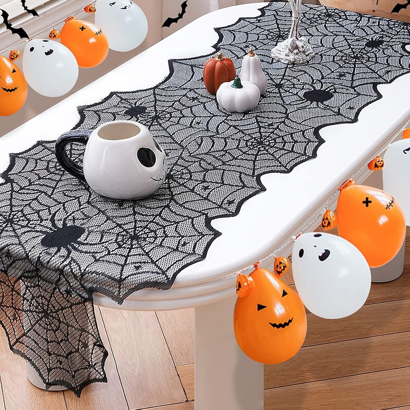Halloween Table Runner - Black Lace Spider Web Table Runners - 18 X 72 Inch