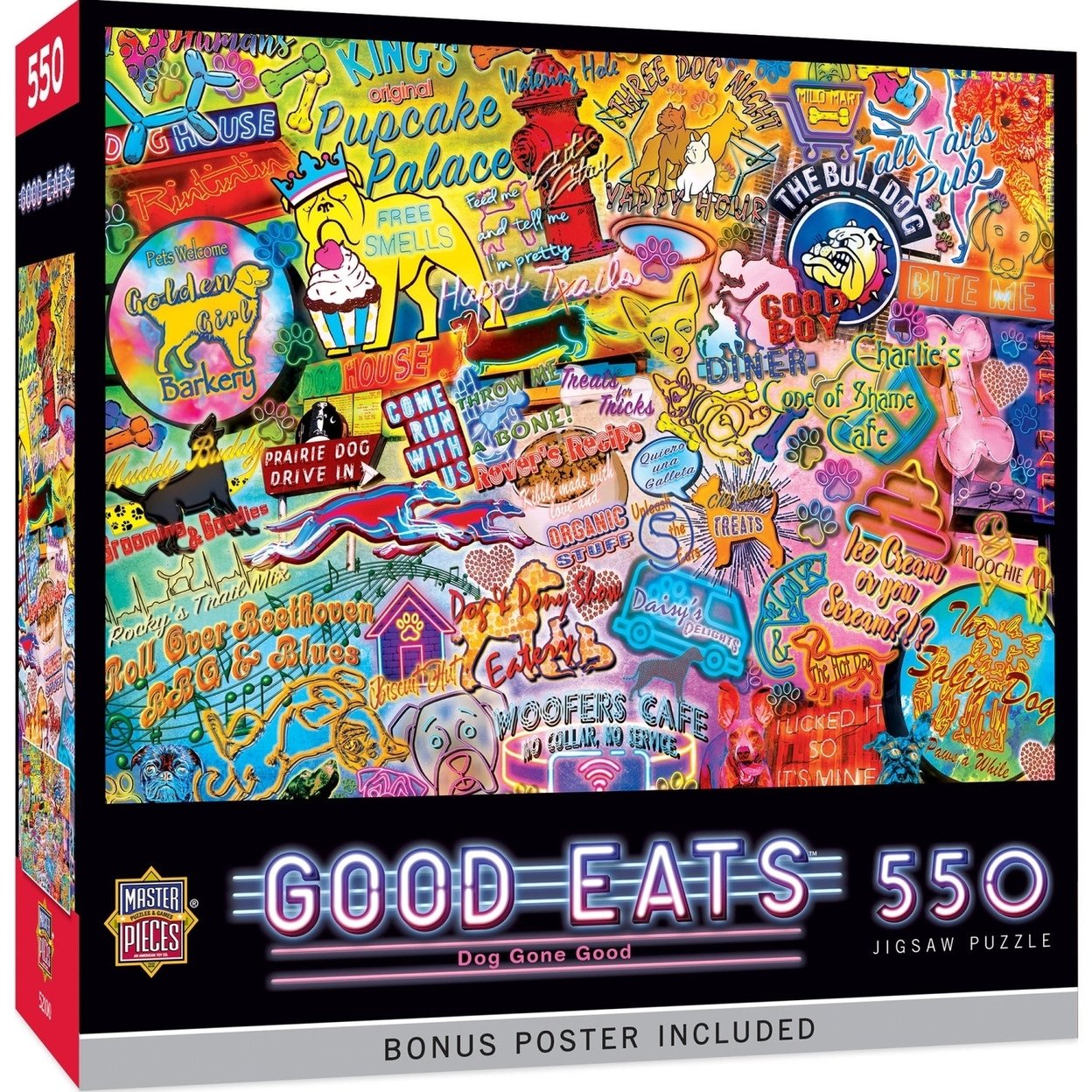 Masterpieces Good Eats Dog Gone Good 550 Piece Jigsaw Puzzle Colorful Food Theme