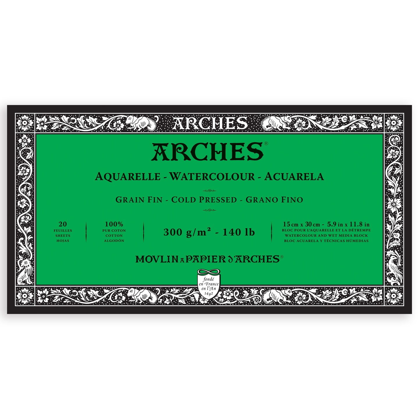 Arches Aquarelle Cold Pressed Watercolor Block 5.9"X11.8"- 140lb, 20 Sheets