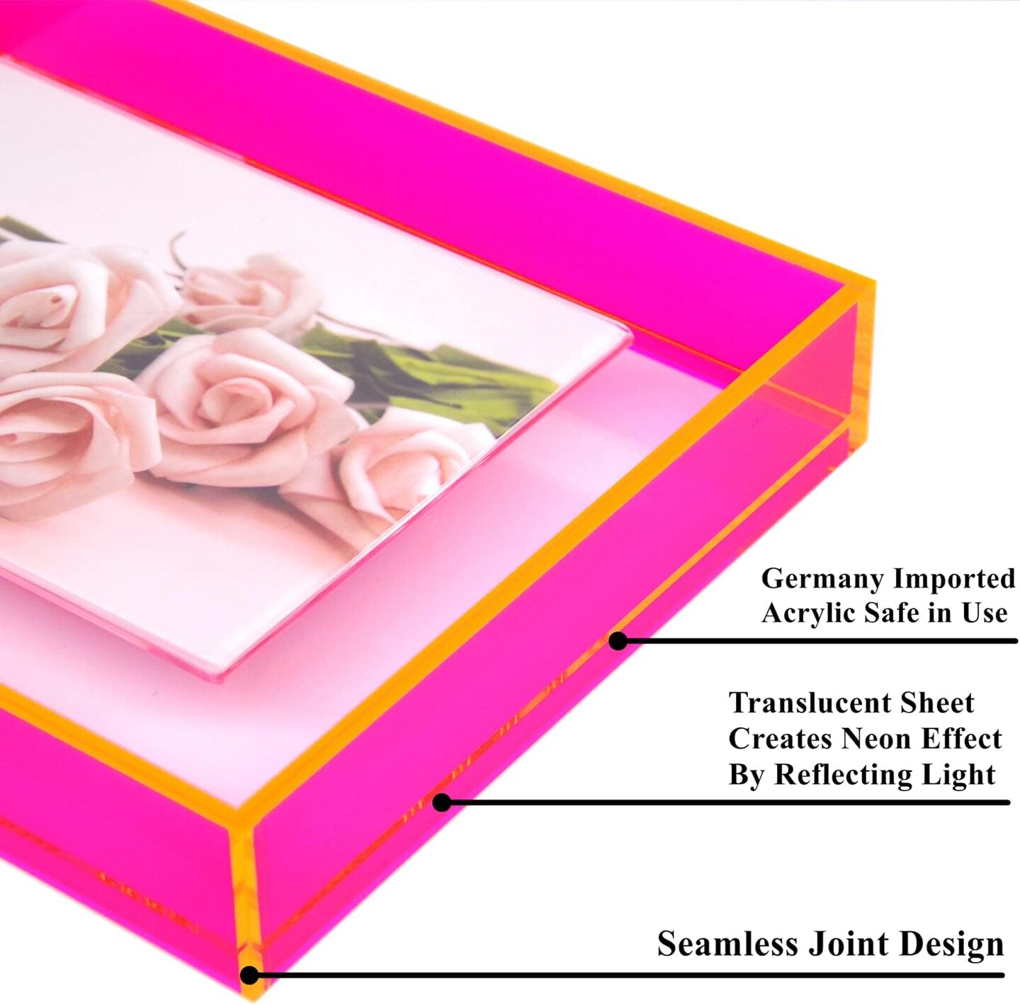 8.5 x 11 Acrylic Picture Frame Neon Floating Photo Frame of Wall Mount Desk Tabletop for Certificate Diploma Document Award Degree, Neon Pink