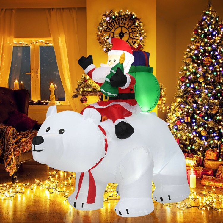 Edge Collections - 6.5 FT - Christmas Inflatable Santa Riding Polar Bear with Shaking Head & LED Lights - 1 Piece