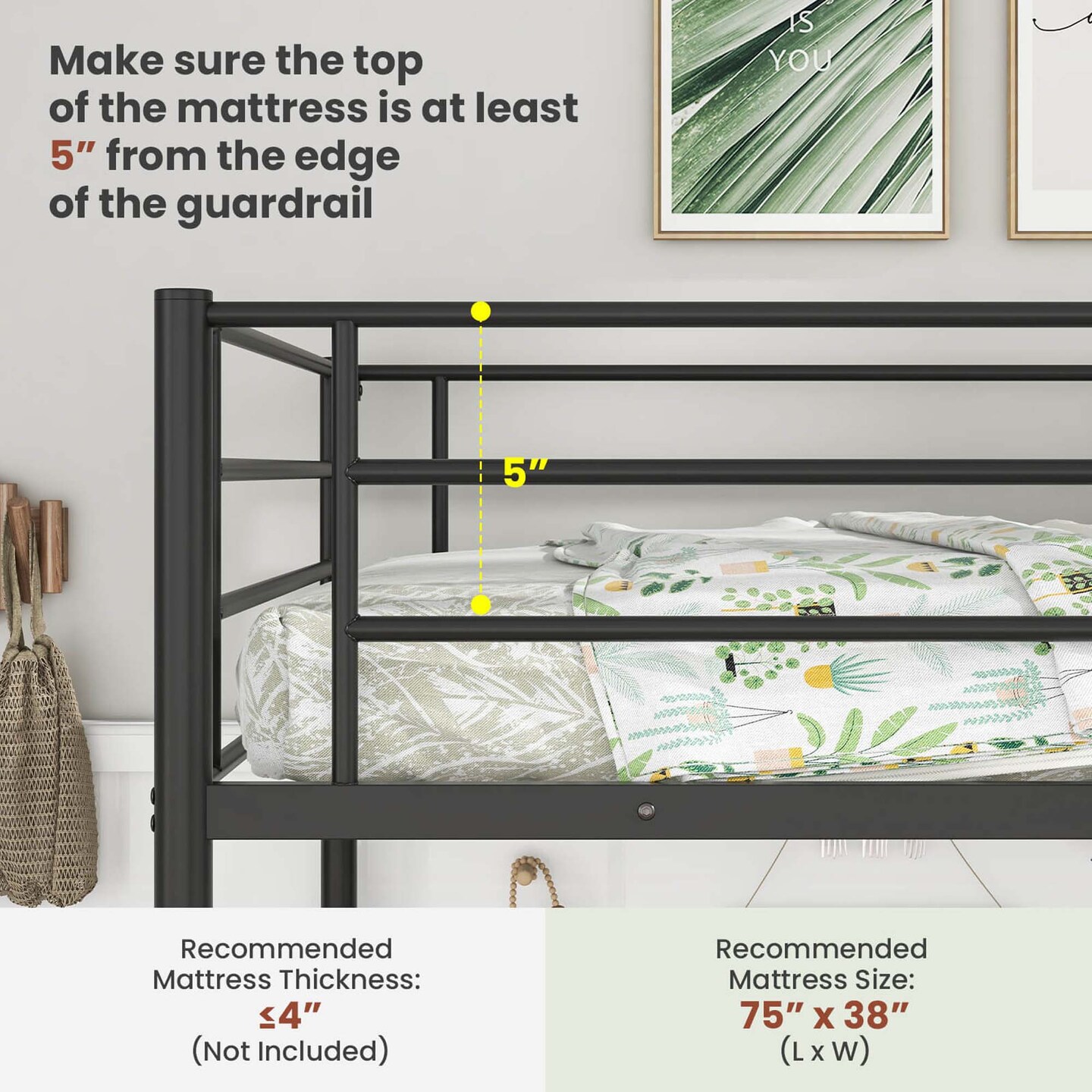 Costway Twin Metal Loft Bed Frame with Ladder Loft Bed with Safety Guardrails