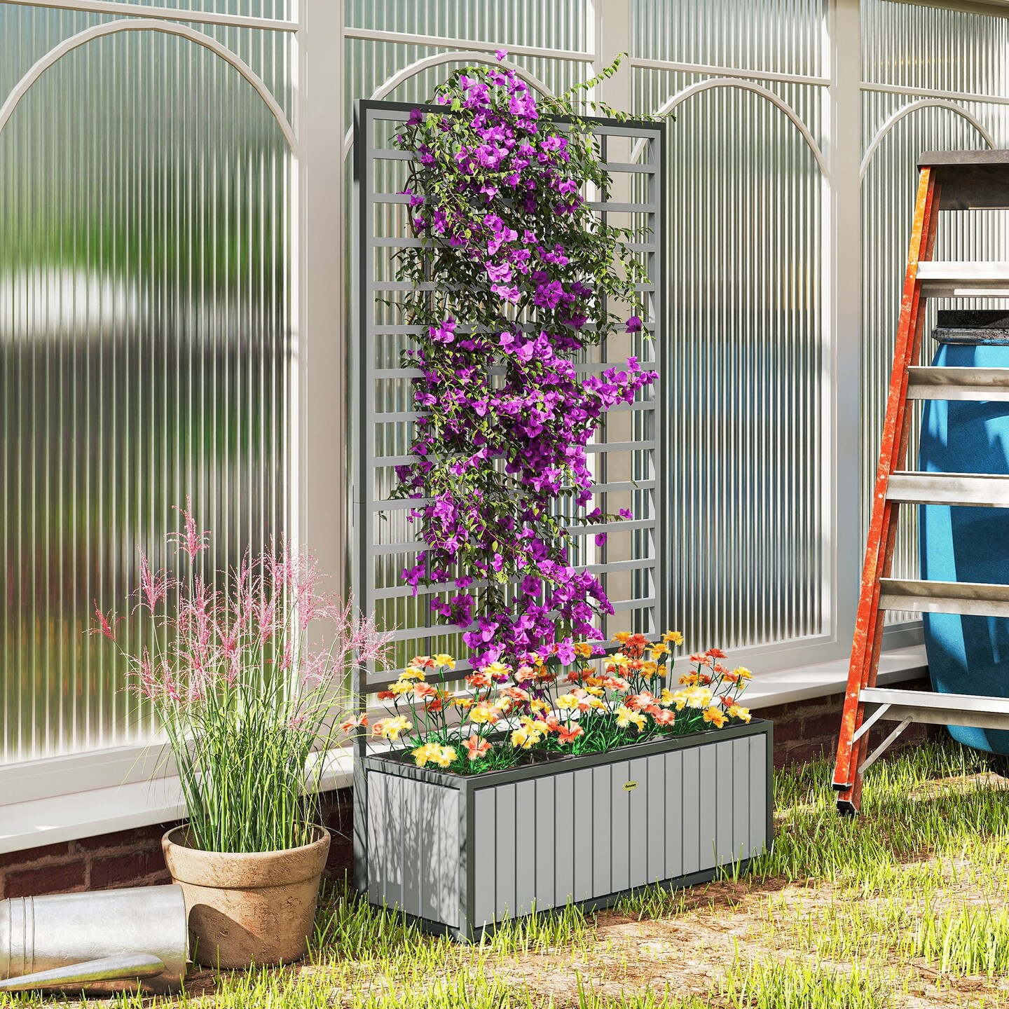 Raised Garden Bed with Trellis &#x26; Removable Pots