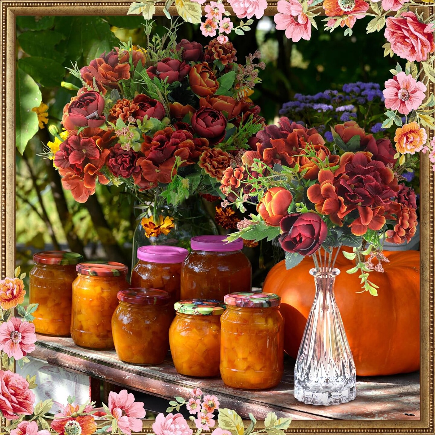 Fall Artificial Flowers Fake Silk Roses Bouquets Realistic Flower