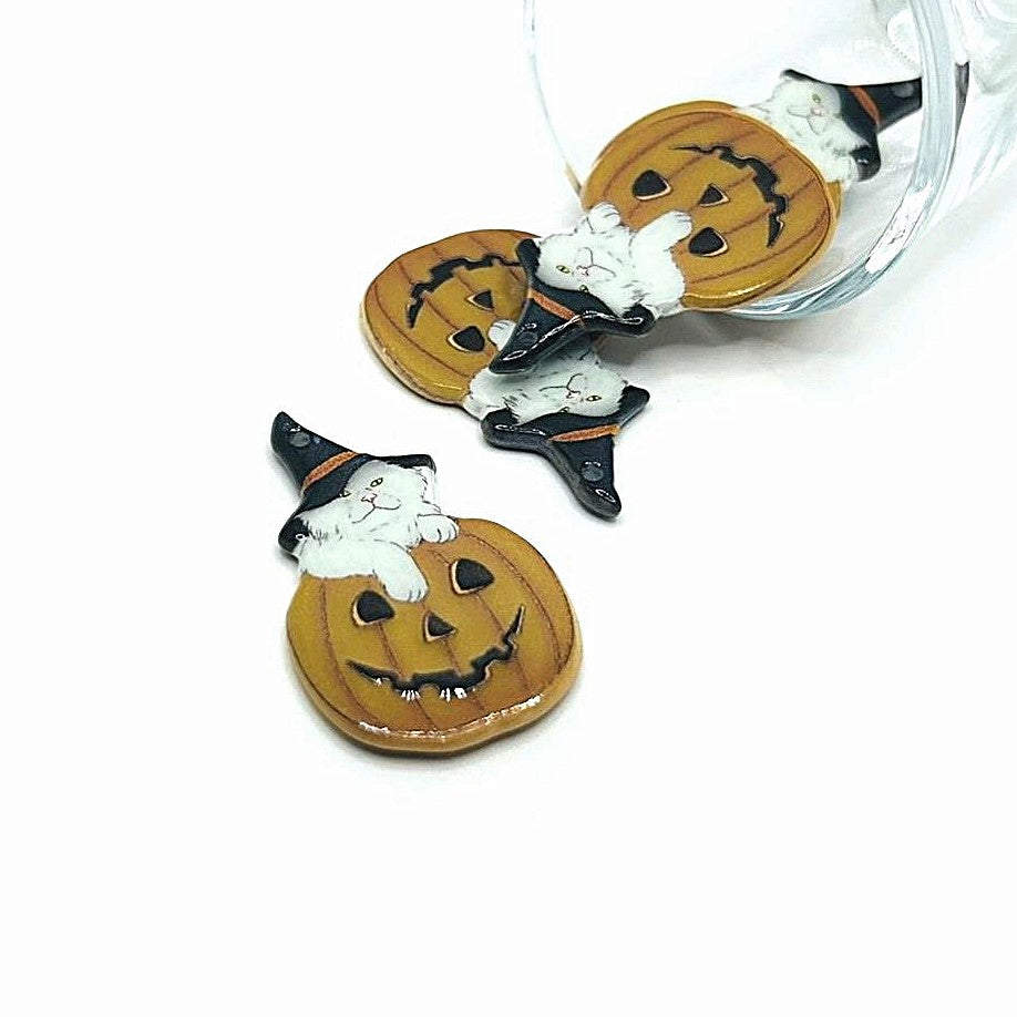 Halloween Cat in Pumpkin Pendant, 40x24mm