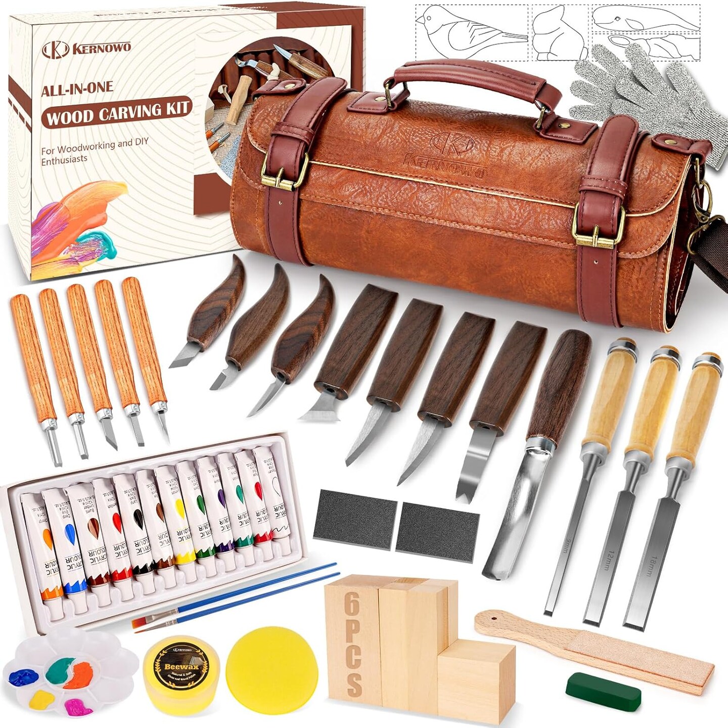 Wood Carving Kit – 50-Piece Deluxe Wood Whittling Set with Templates, Knives, Basswood Blocks & Finishing Supplies – Ideal for Beginners and DIY Projects