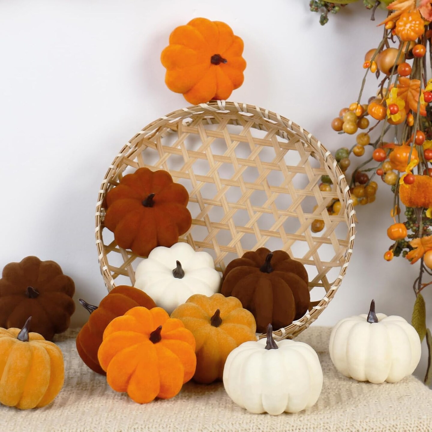 15PCS Artificial Fall Flocked Pumpkins Tabletop Decor