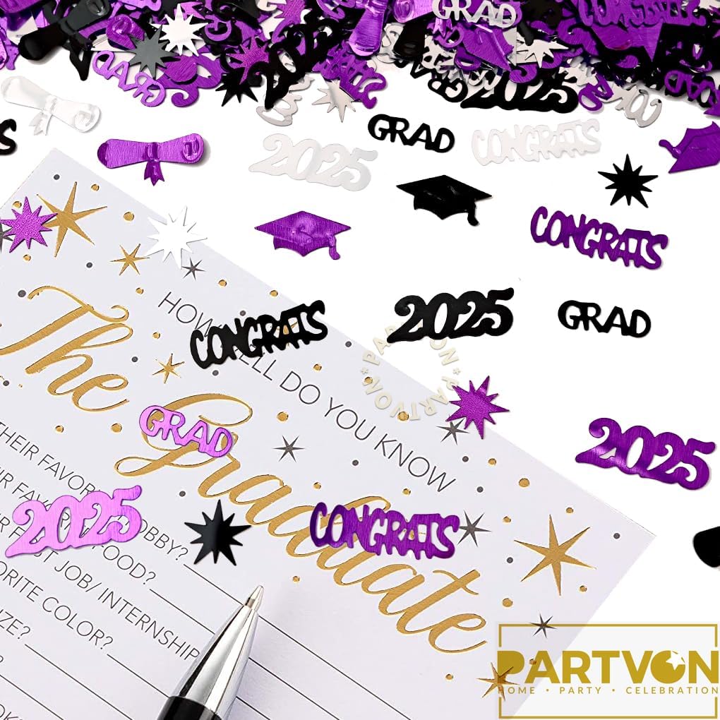 2026 Graduation Confetti – Black, Purple & Silver Metallic “Class of 2026” Table Scatter, 1000 PCS Graduation Party Decorations & Photo Props