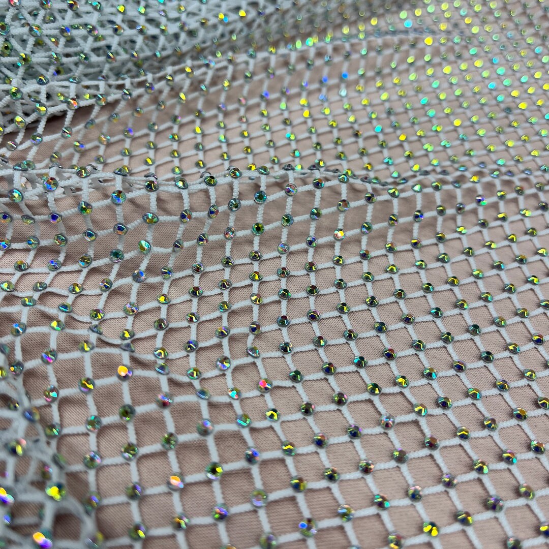 1 Yard Diamond Fishnet Fabric 4-Way Stretch Lace, Soft Nylon-Spandex Blend, 58" Width
