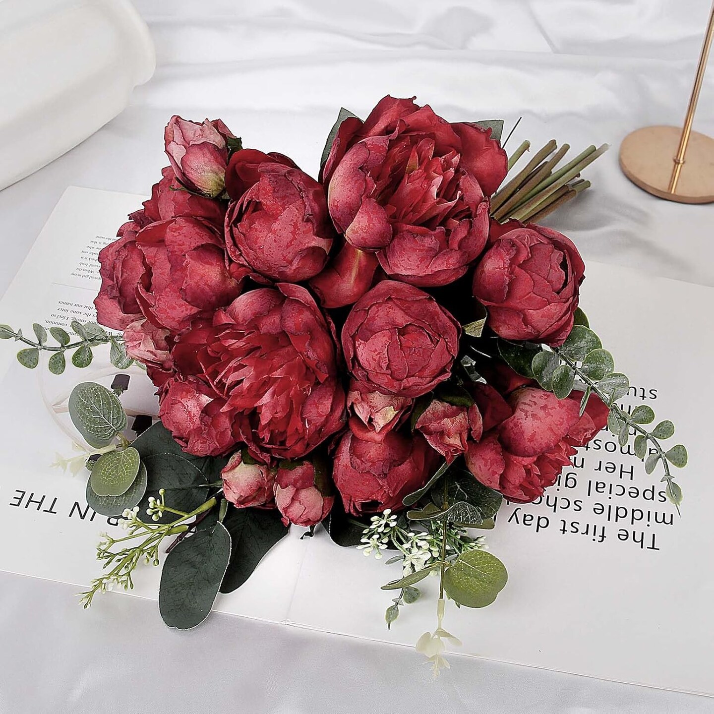Artificial Flowers Bouquet Vintage Fake Peonies 21pcs Silk Flowers with Stems