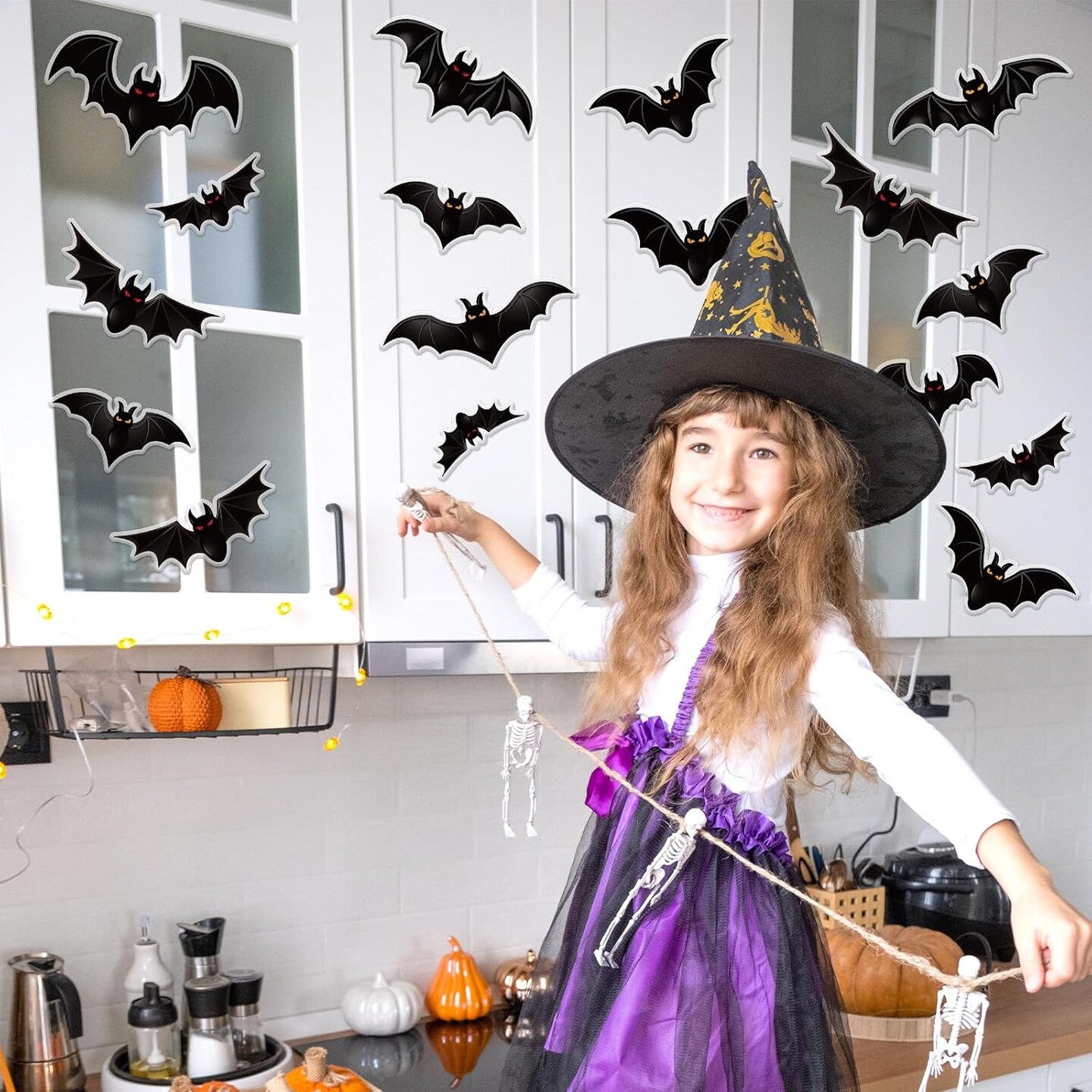 14Pcs Halloween Thick Gel Clings Spooky Black Bat Window Gel Decals