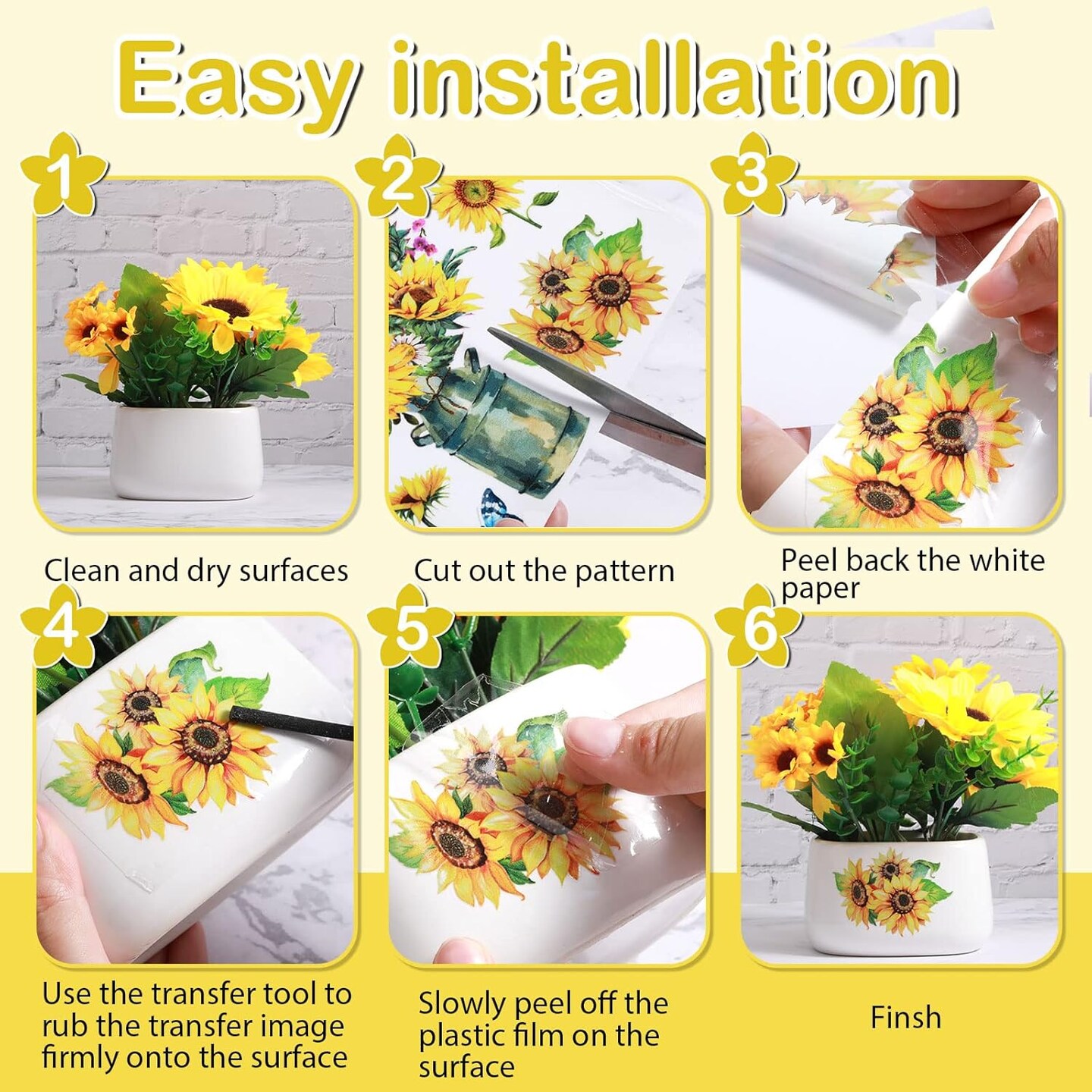 9 Sheets Sunflower Rub on Transfer Stickers - 6 x 6 Inch