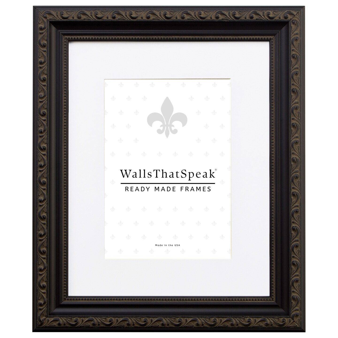 Ancien Ornate 1.25", Antique Black Matted Picture Frame by wallsthatspeak