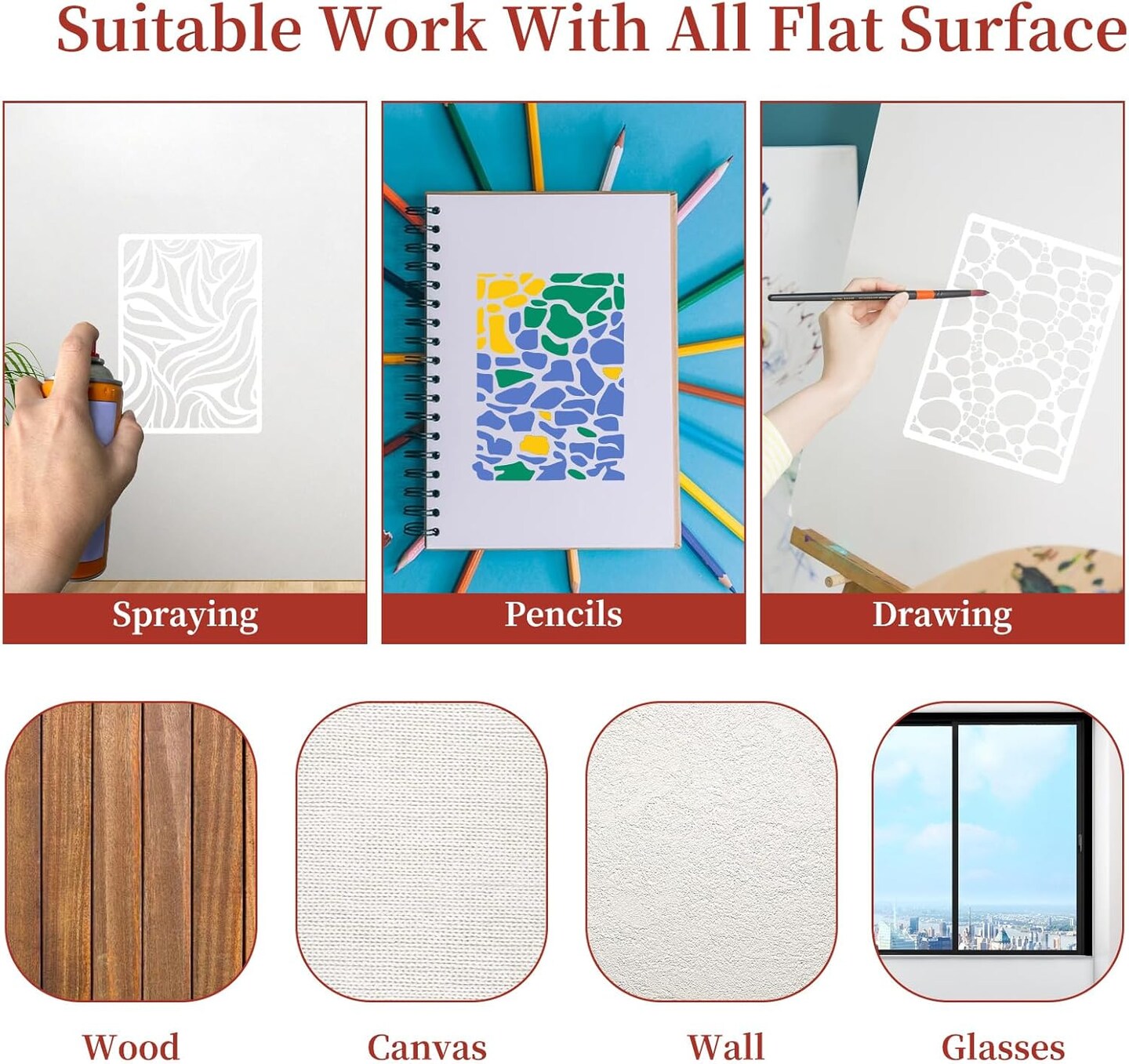 12 Pcs Stencils for Crafts Reusable, Texture Stencils for Painting, (8.27 x 5.9 Inch)