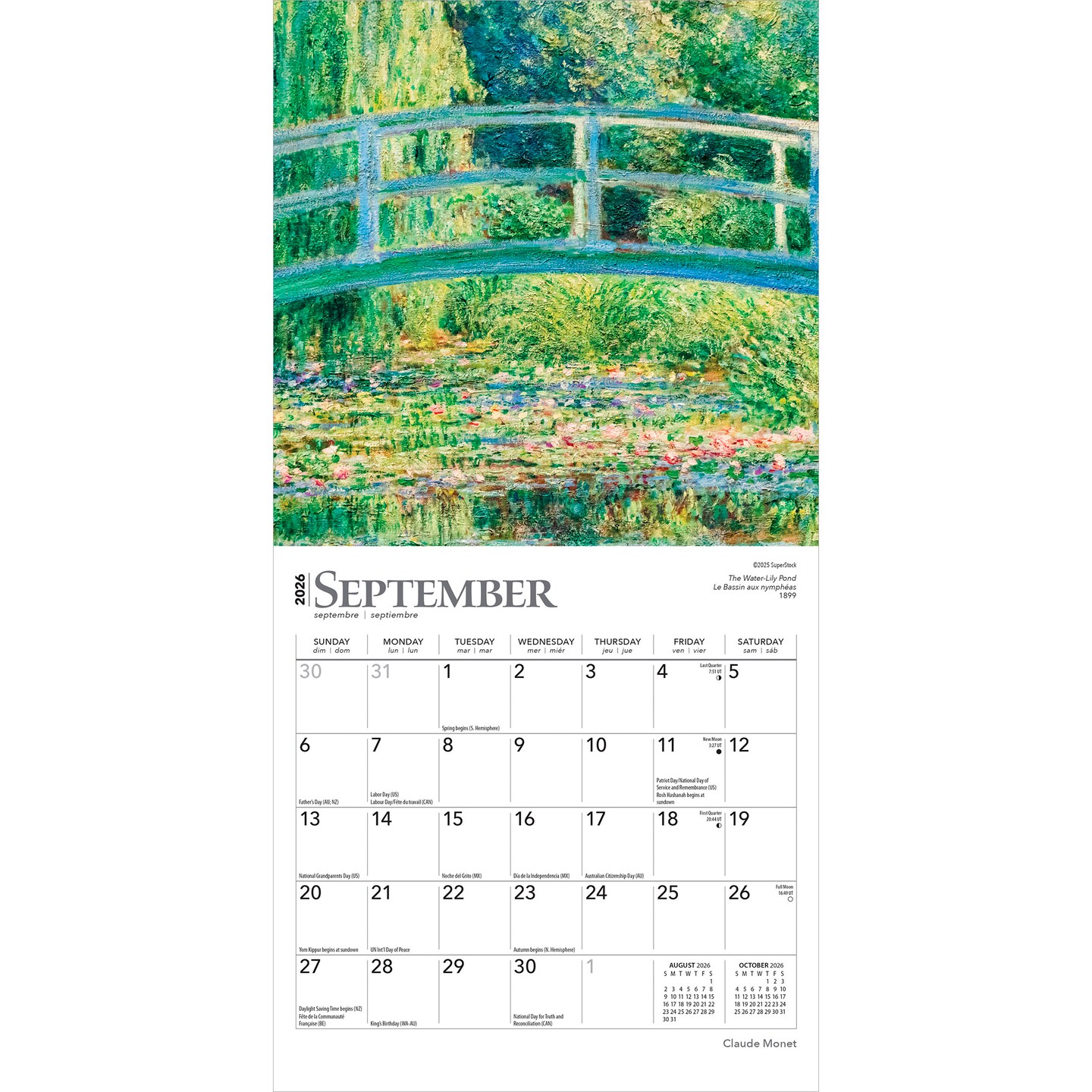 Claude Monet | 2026 7 x 14 Inch (Hanging) Monthly Mini Wall Calendar | English/French Bilingual