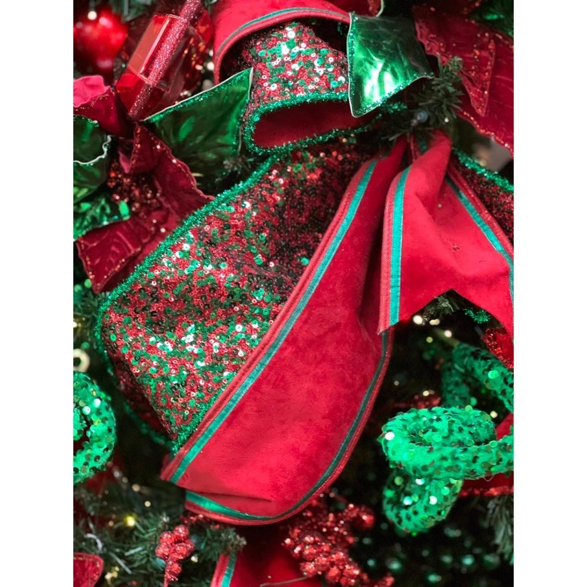 4" Red & Green Piping Velvet Metallic Dupion Ribbon (5 Yards)