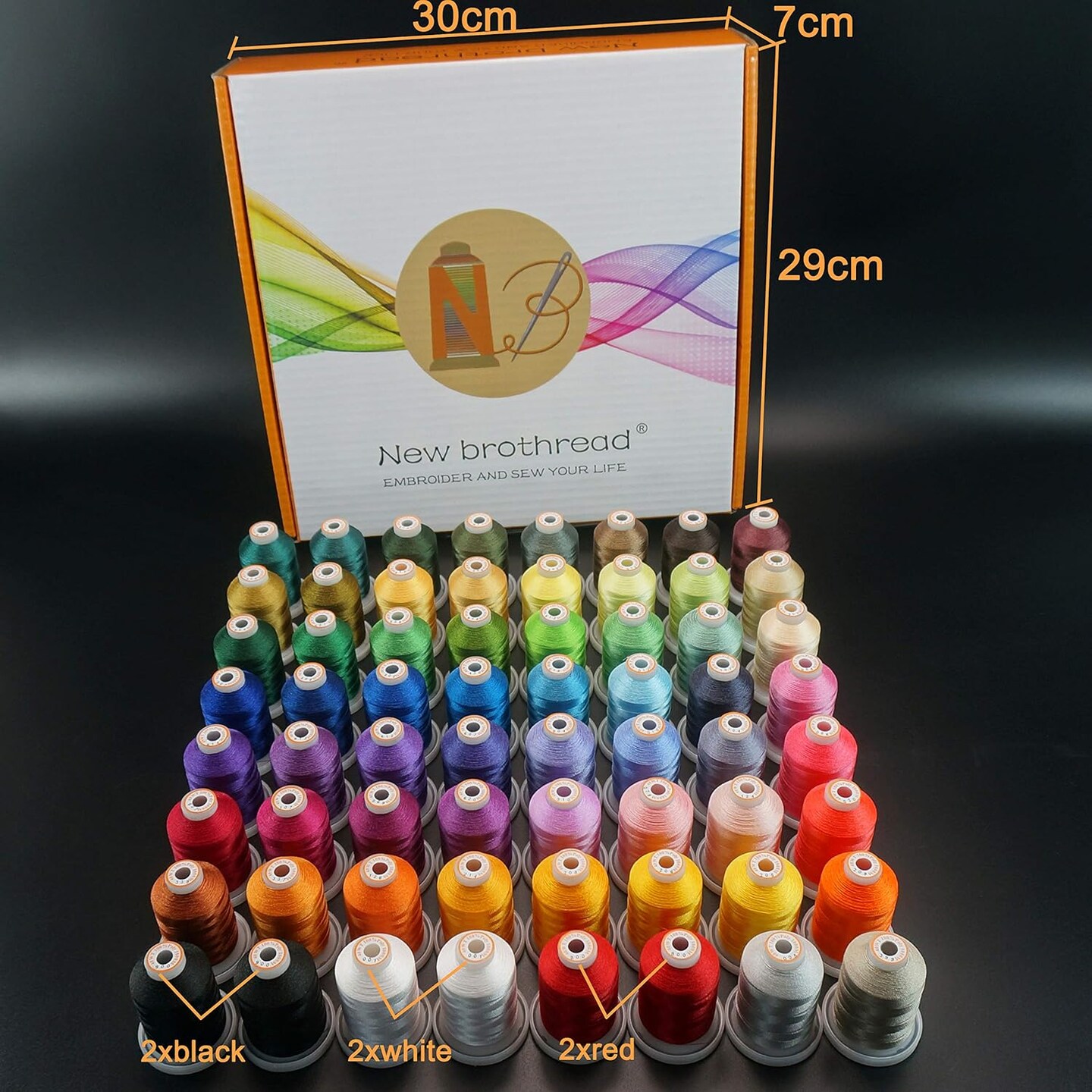 64 Spools 1000M (1100Y) Polyester Embroidery Machine Thread Kit