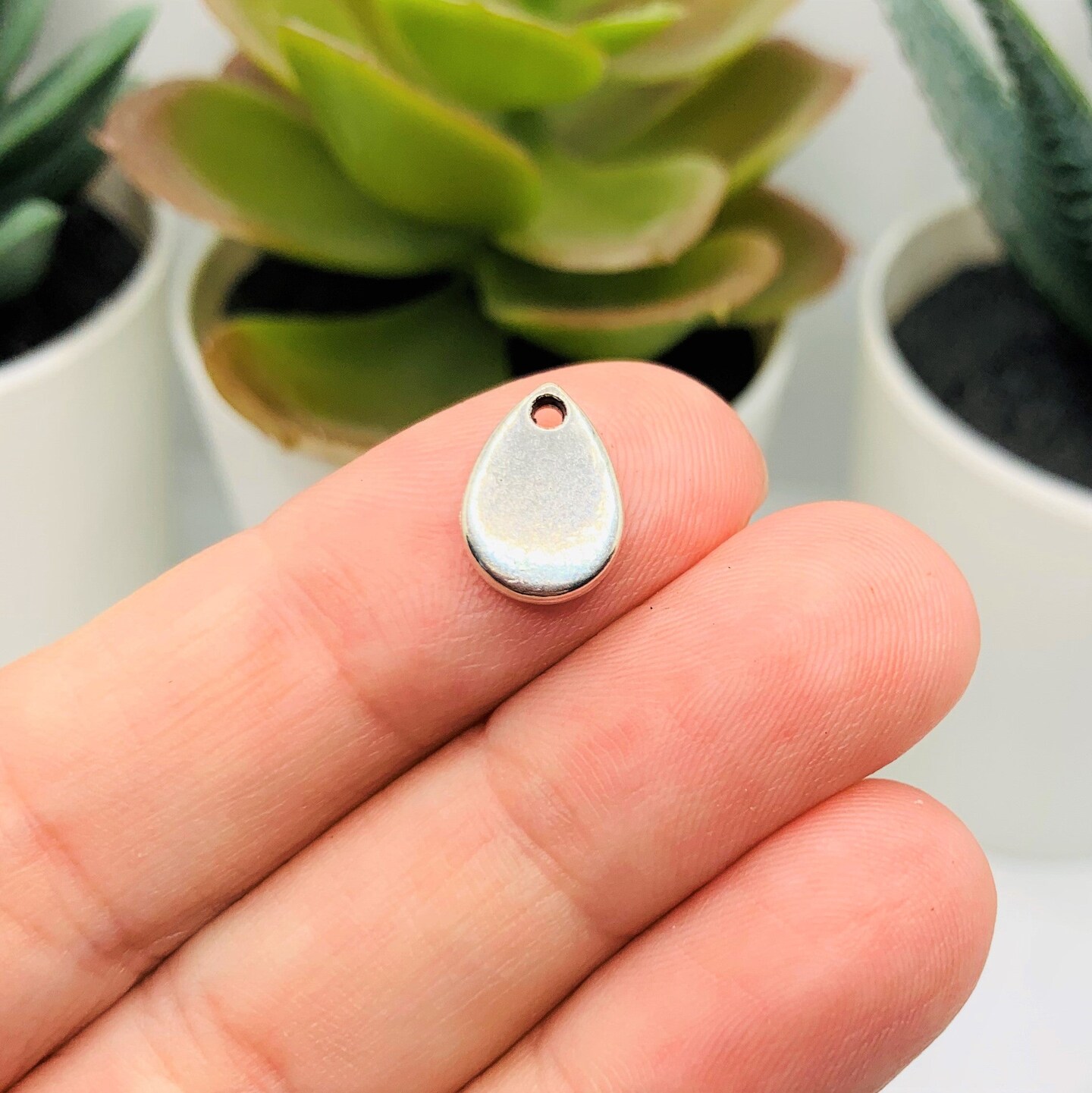 Small Antique Silver Waterdrop Embellishments, 11x8mm