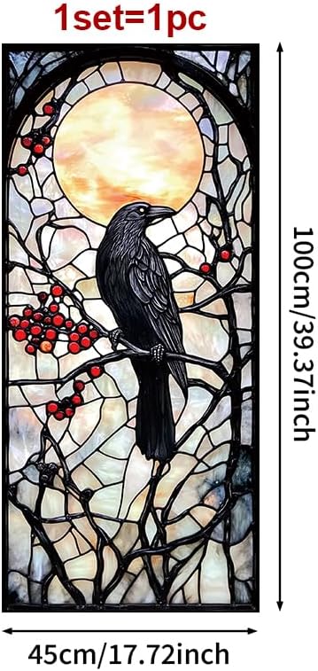 Stained Glass - Style Raven Window Film Decals - 17.71x39.97 Inch