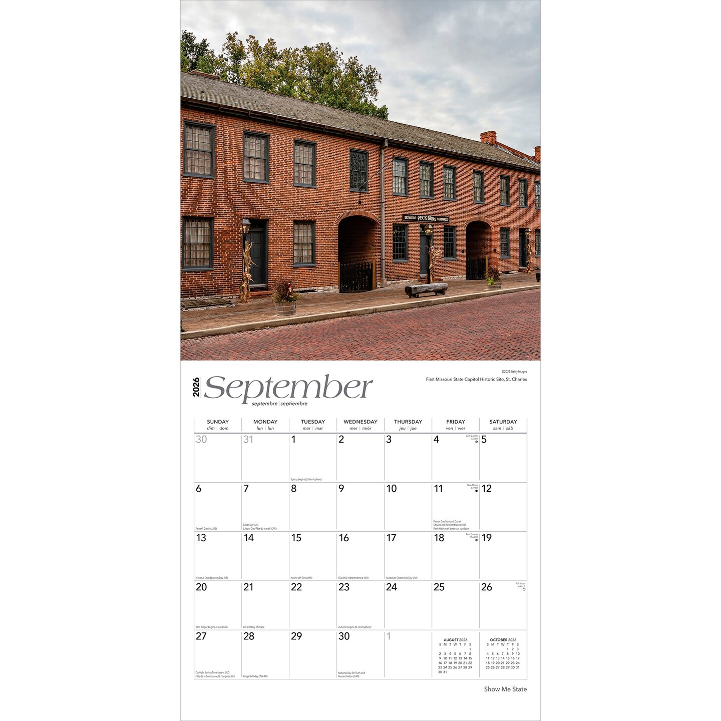 Show Me State | Missouri Places | 2026 12 x 24 Inch (Hanging) Monthly Square Wall Calendar | Plastic-Free