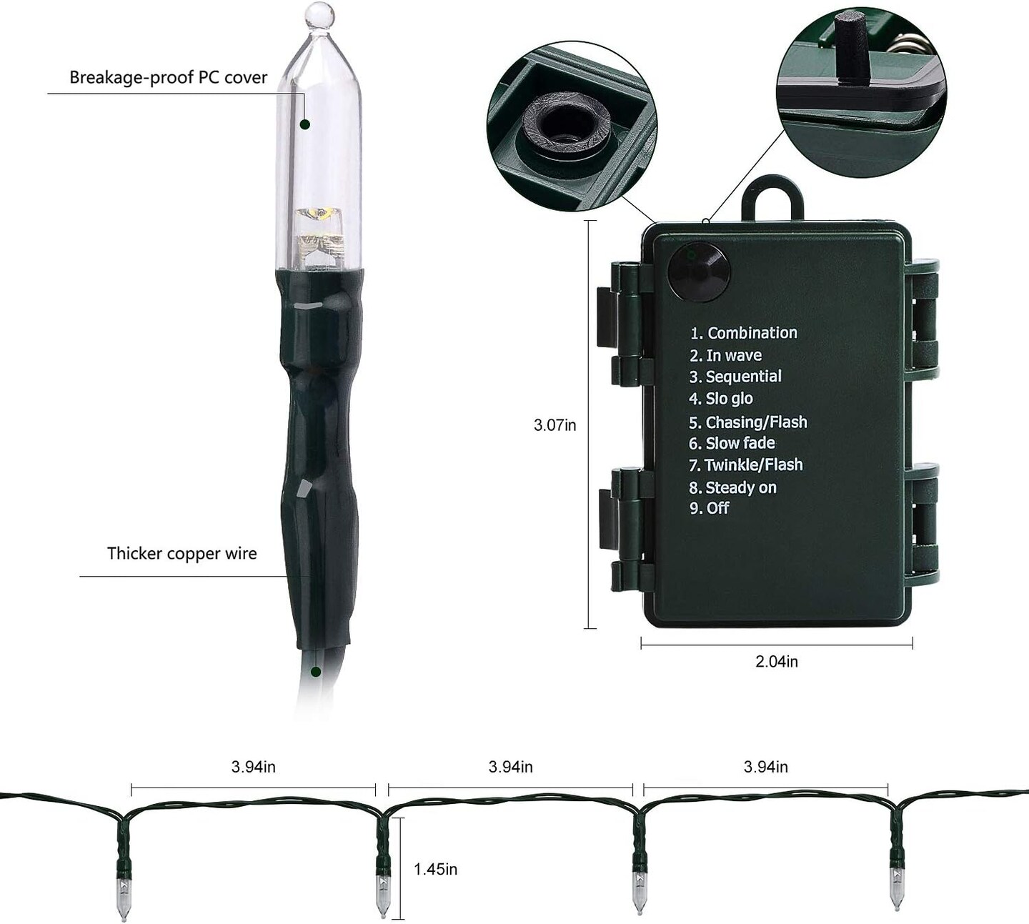 18ft 50 LED Battery Operated Christmas Lights - Green Wire Warm White
