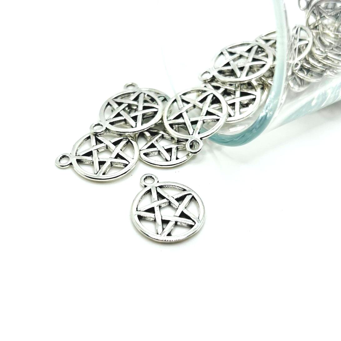 Silver Pentacle Pentagram Wiccan Charms, 20x17mm