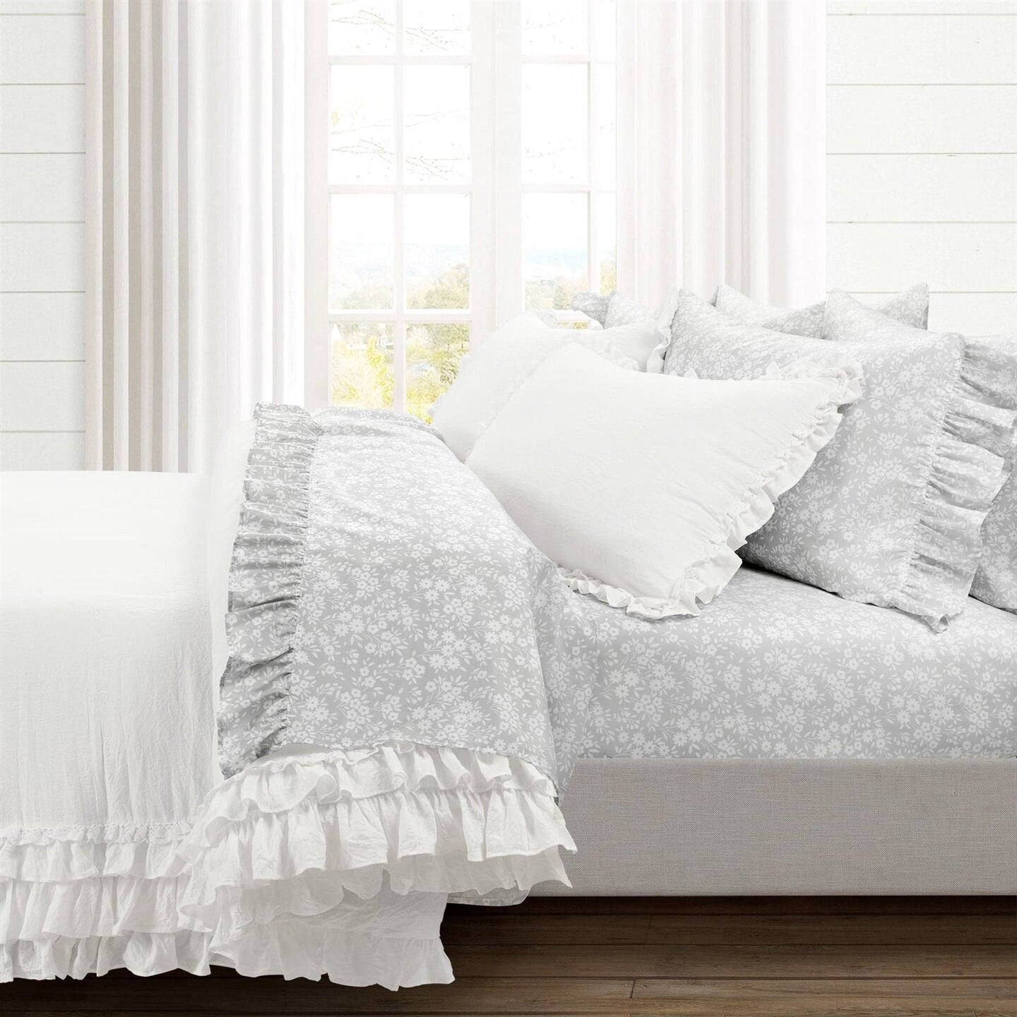 Soft Fabric 6-Piece Ruffle Floral Bedding Sheet Set Polyester